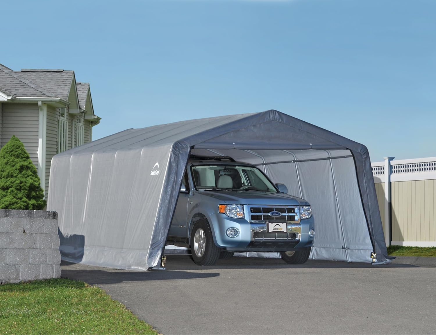 ShelterLogic Peak Style Garage-in-a-Box, Grey, 12 x 20 x 8 ft.