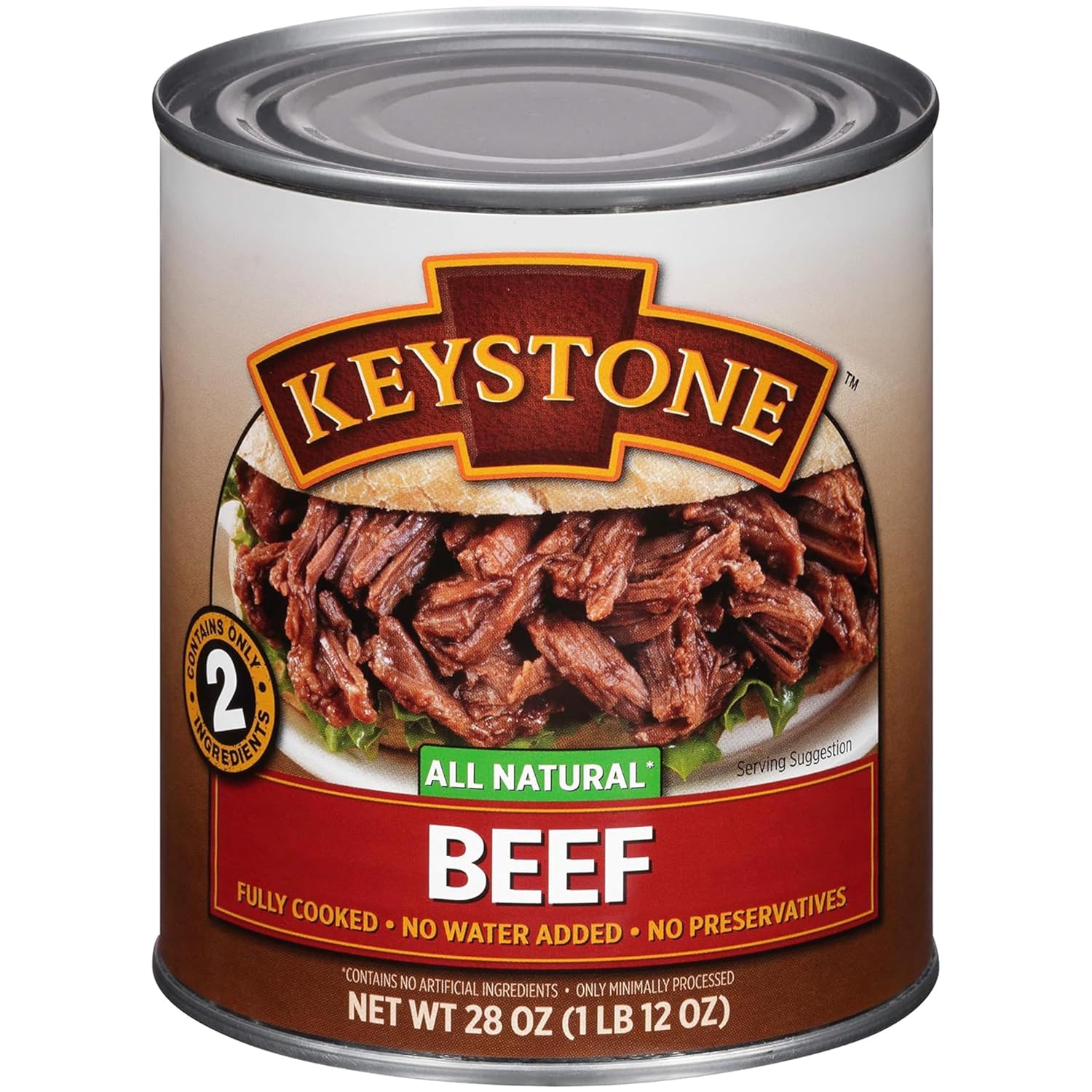 Keystone Meats All Natural Heat and Serve Canned Beef 28 Oz Fully Cooked Canned Meat Long Shelf Life Emergency Survival Canned Food Ready to Eat No