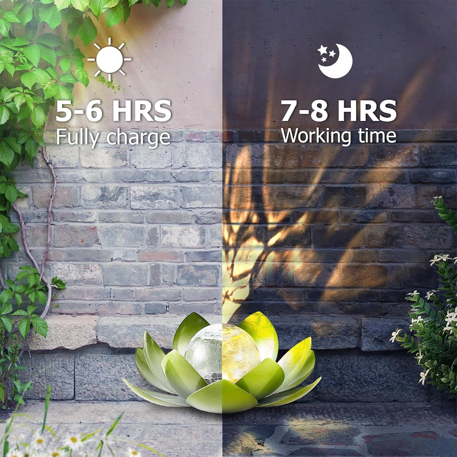 Huaxu Solar Lights Outdoor Garden, Crackle Globe Glass Lotus Decor, Waterproof LED Metal Flower Decorations for Patio,Lawn,Walkway,Tabletop,Ground