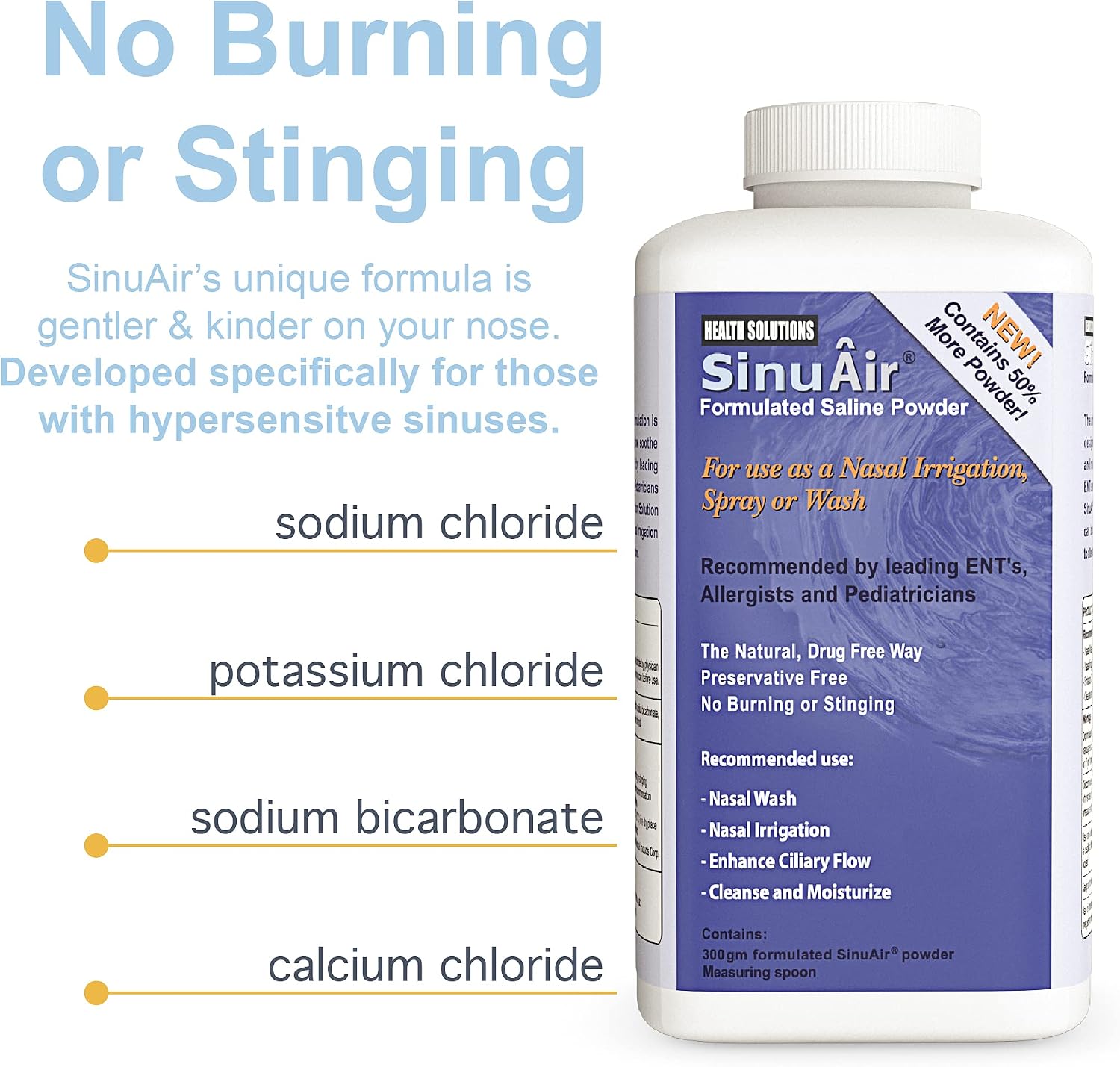 SinuPulse Elite SinuAir Sinus Rinse Salt Solution - Saline Powder for SinuPulse System, Neti Pot Flush, Nasal Wash Squeeze Bottle