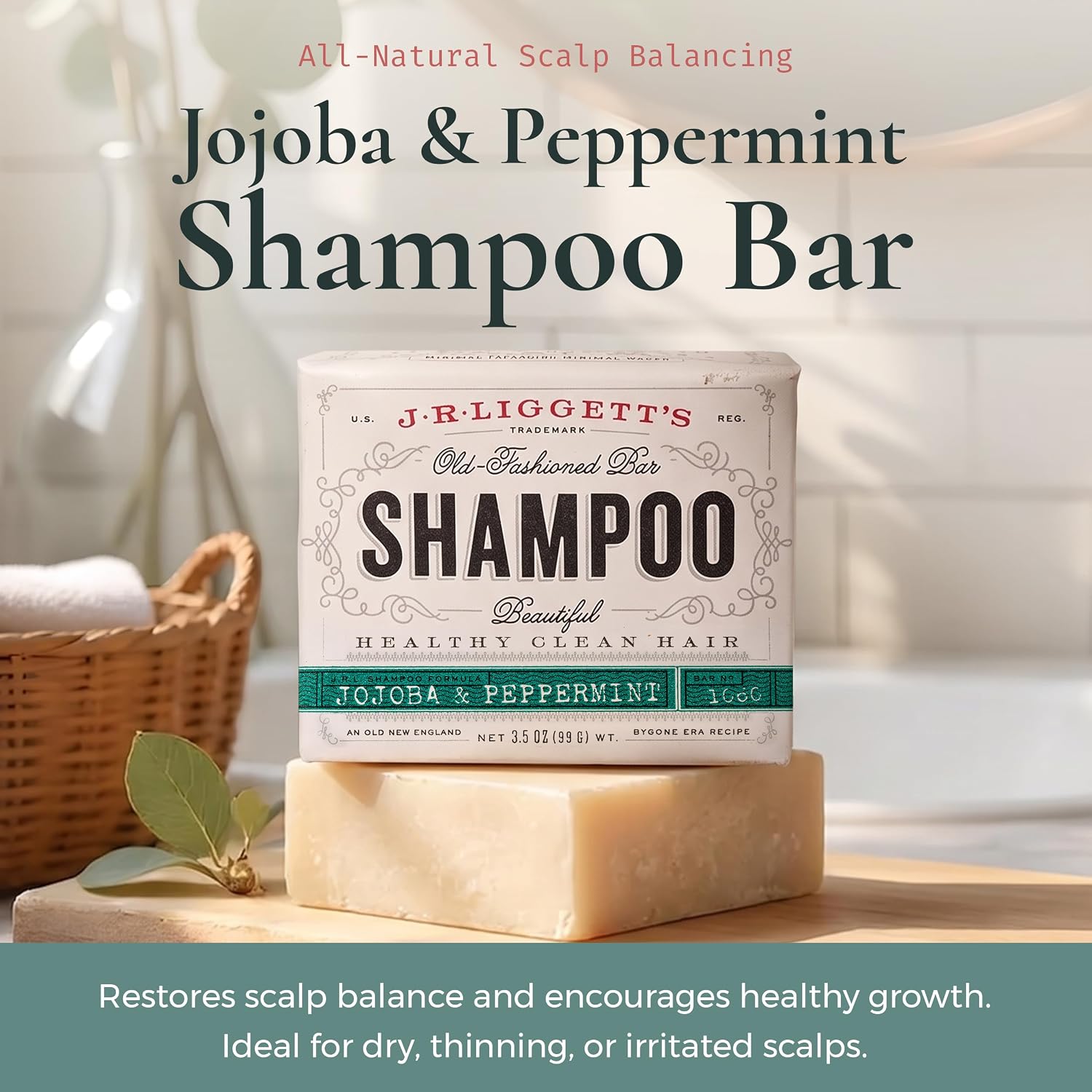 J.R.LIGGETT'S Moisturizing Formula Shampoo Bar Restores Softness 3.5 oz | All-Natural Solid Shampoo Bar Hair Cleanser with Coconut Oil and Aloe Vera, Fragrance-Free, Sulfate-Free