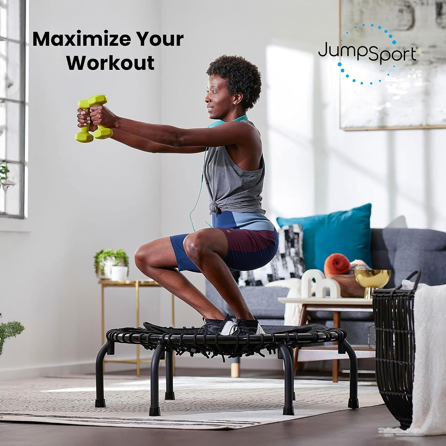 JumpSport Workout Rebounder for Adults, Mini Fitness Trampoline