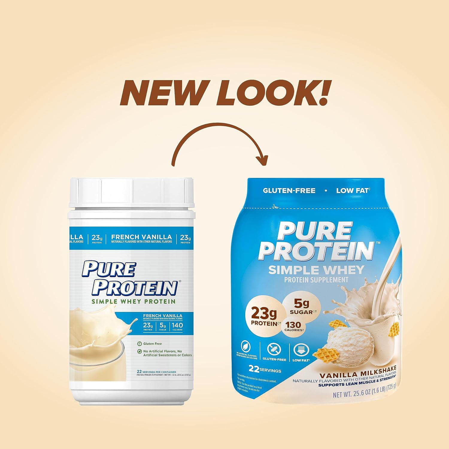Pure Protein Powder, French Vanilla, Low Sugar, Gluten Free, 1.6 lbs | Natural Whey, High Protein