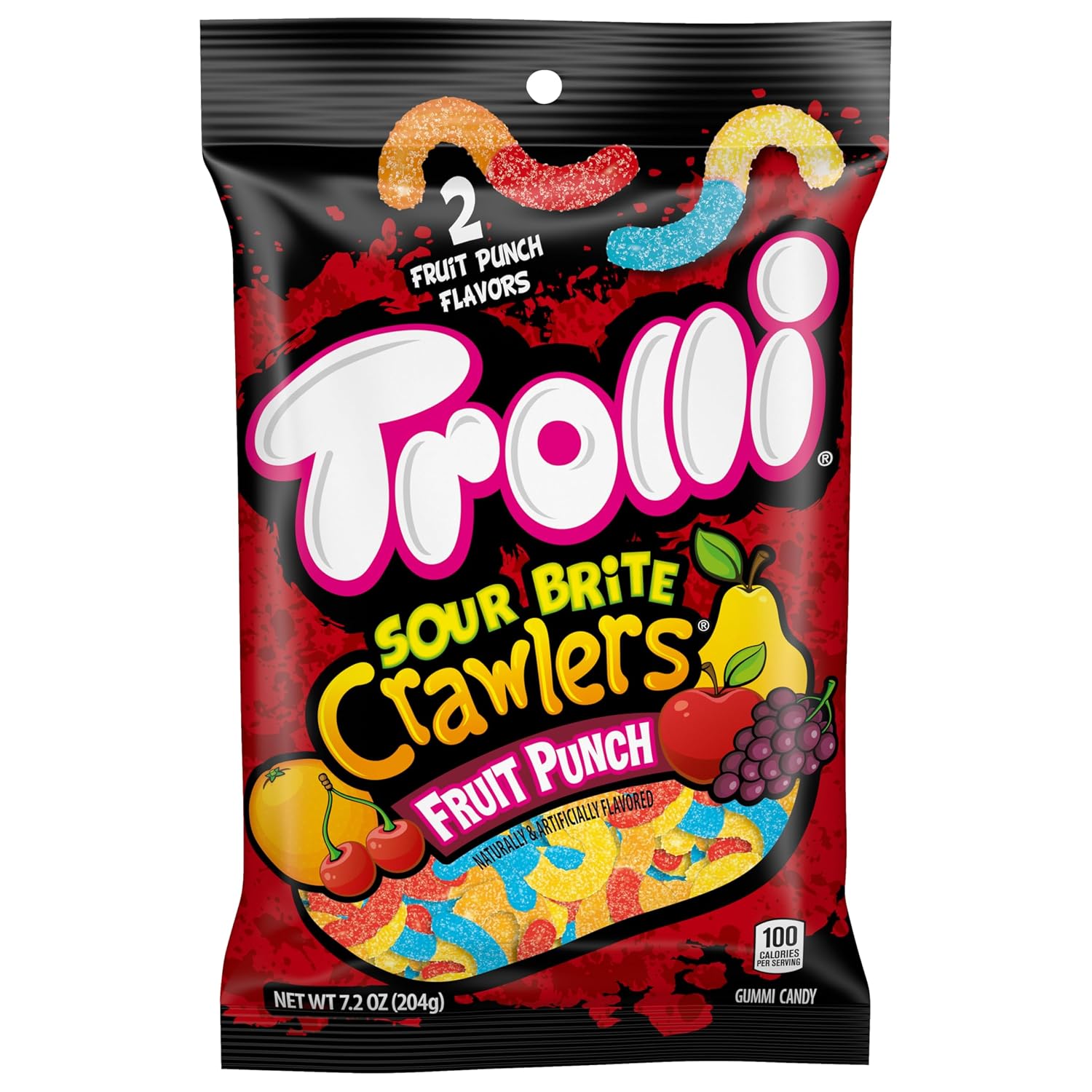 Trolli Sour Brite Crawlers Candy, Very Berry, Sweet and Sour, Gummy Worms, 7.2 oz