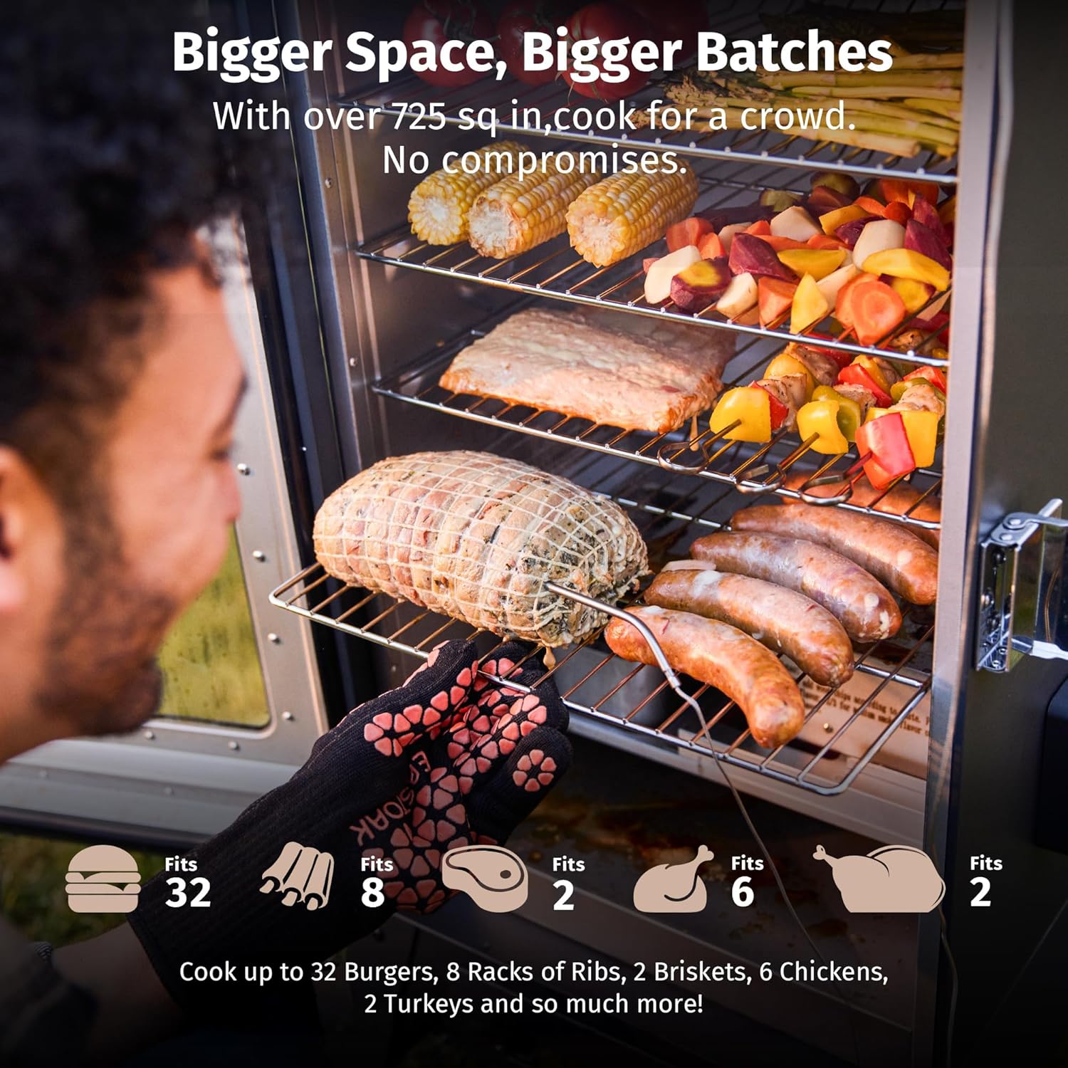 EAST OAK Ridgewood Pro 30" Electric Smoker Built-in Meat Probe & Elevated Stand for Outdoors Up to 6× Longer Smokes
