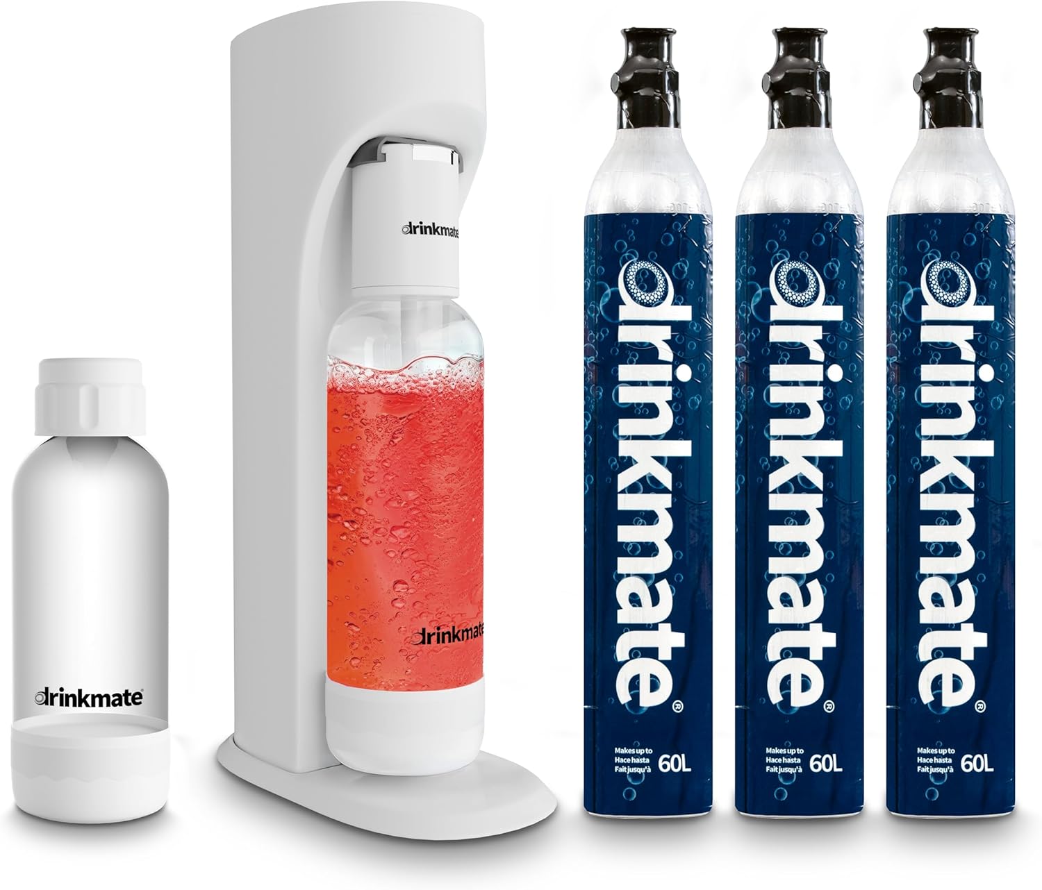 Drinkmate OmniFizz Sparkling Water Maker & Soda Streaming Machine | Carbonates Any Drink | ULTIMATE BUNDLE | Includes Three 60L CO2 Cartridges + Two