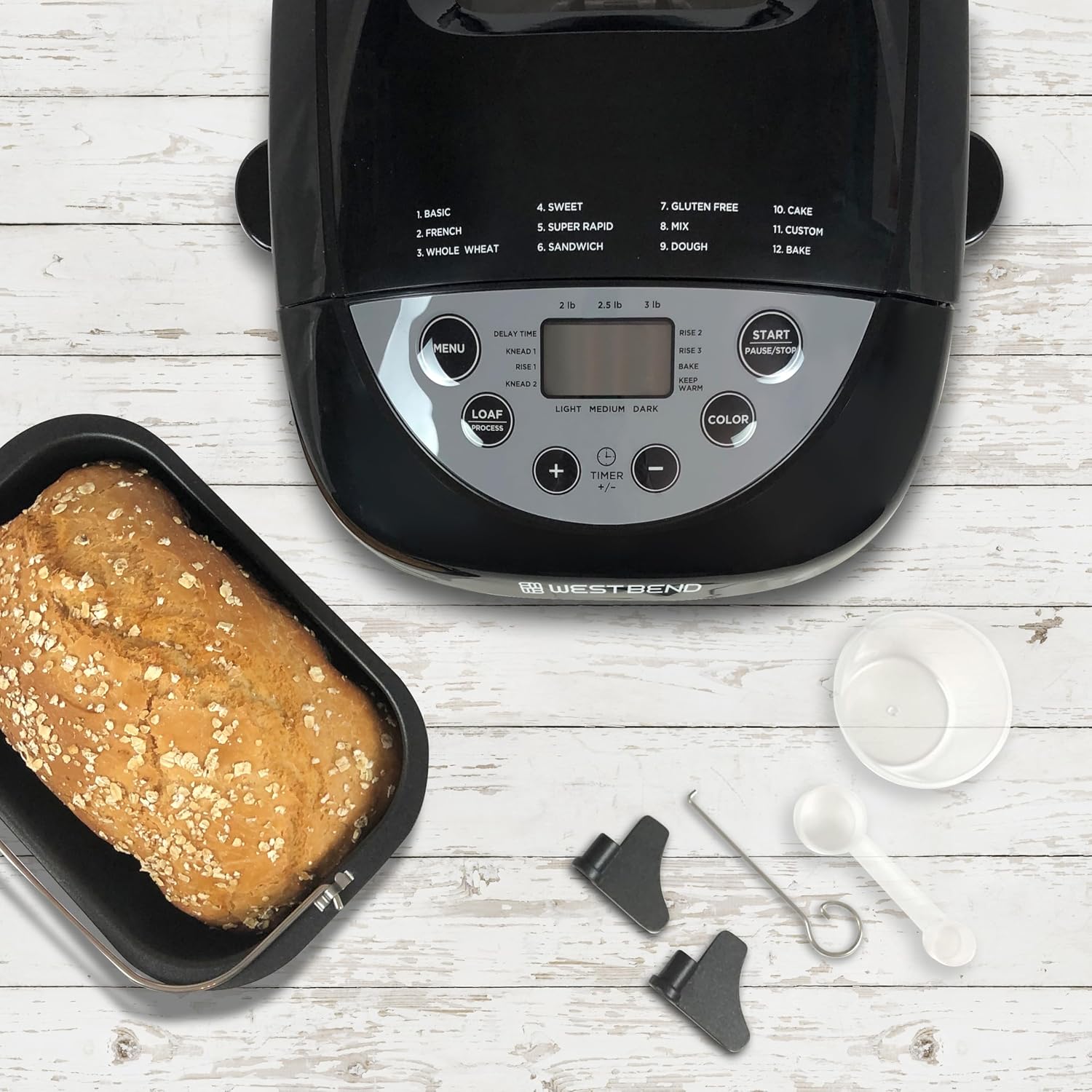 West Bend Hi-Rise Bread Maker Machine Programmable 12 Programs Including Gluten Free & 3 Loaf Sizes and Crust Colors with Traditionally-Shaped