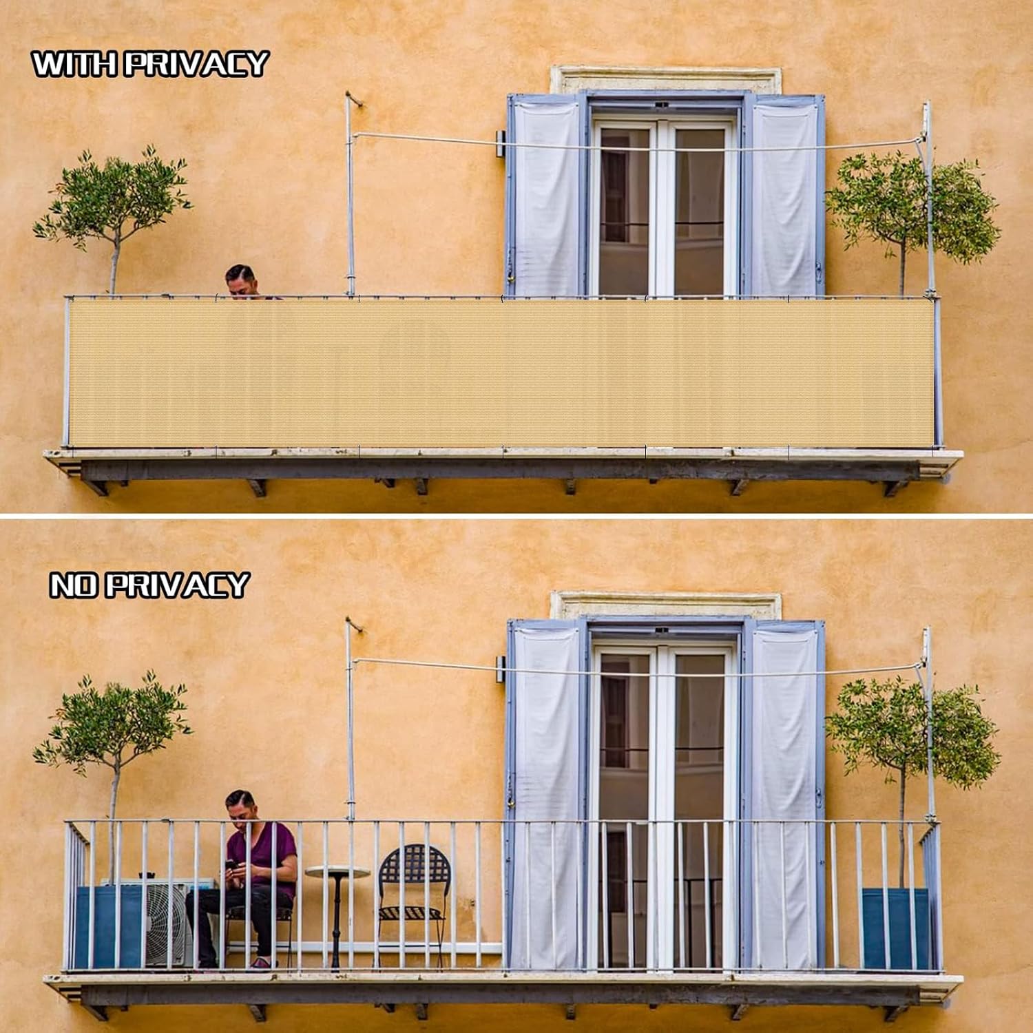 SUNLAX 3'x10' Black Balcony Privacy Screen Fence Windscreen 90% UV Block