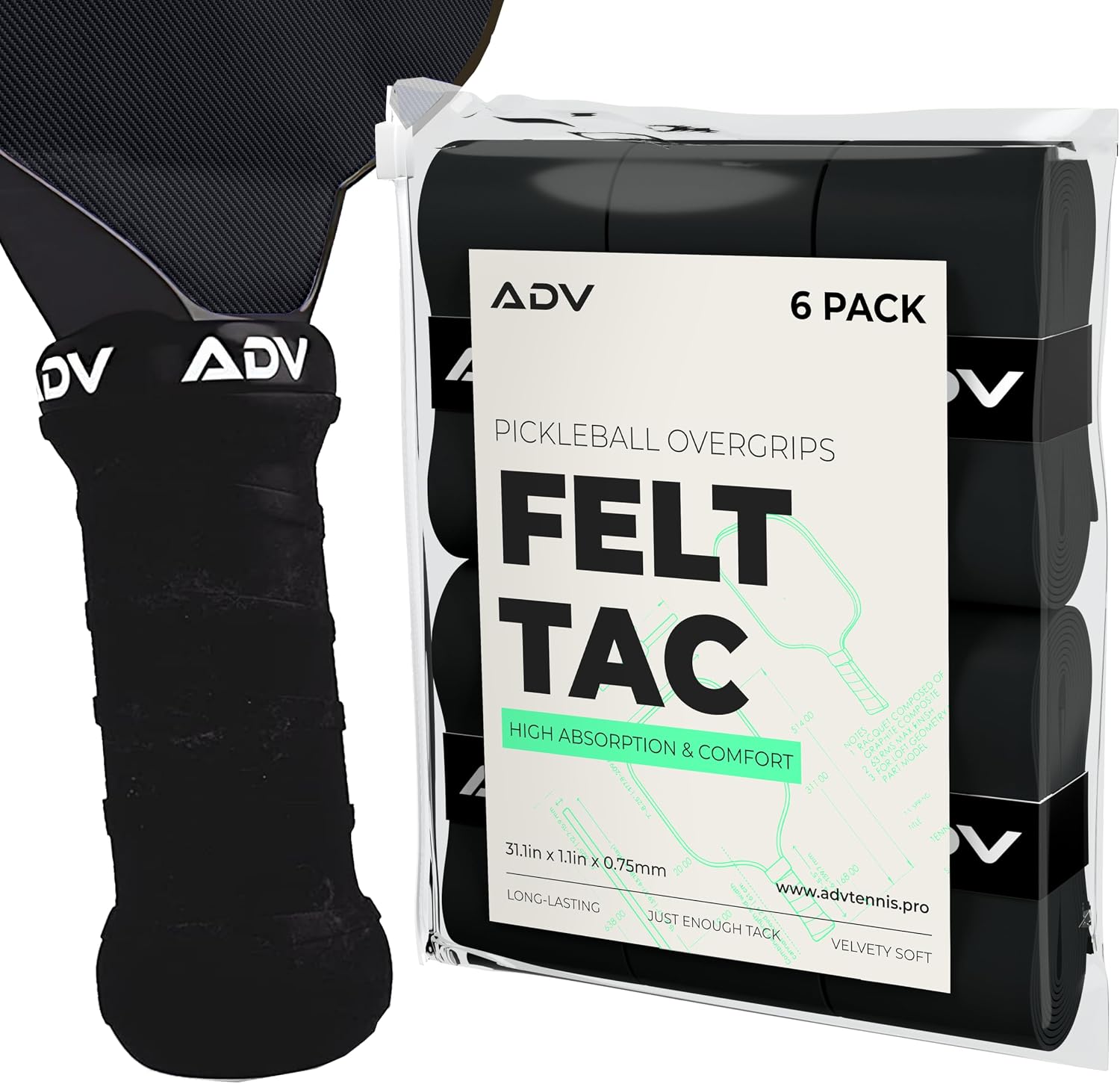 ADV FeltTac Pickleball Paddle Grip Tape - Absorbent Dry Non-Slip Overgrip