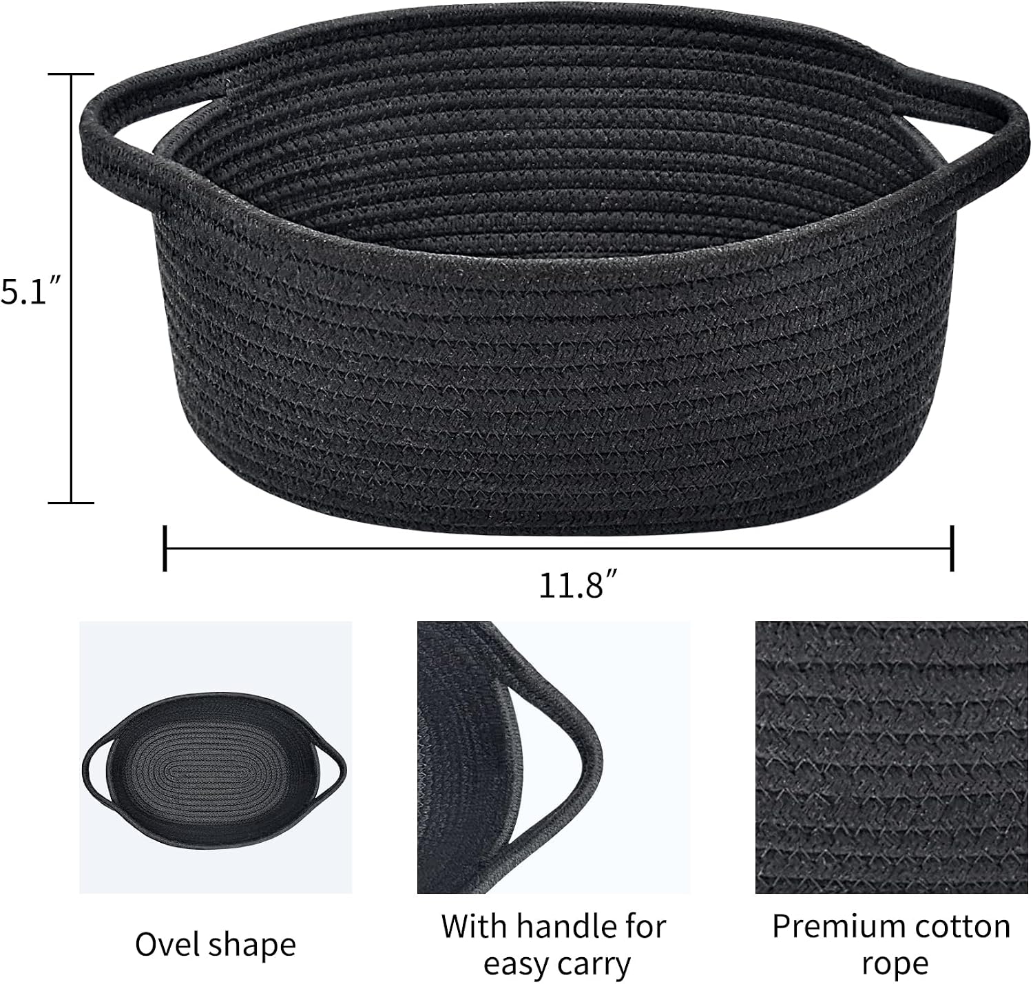 ABenkle Small Basket with Handles, Boho Decorative Rope Woven Dog Cat Toy Storage Bin Shelf Storage Organizer, Easter Christmas Gift Basket, 12"x8"x5"