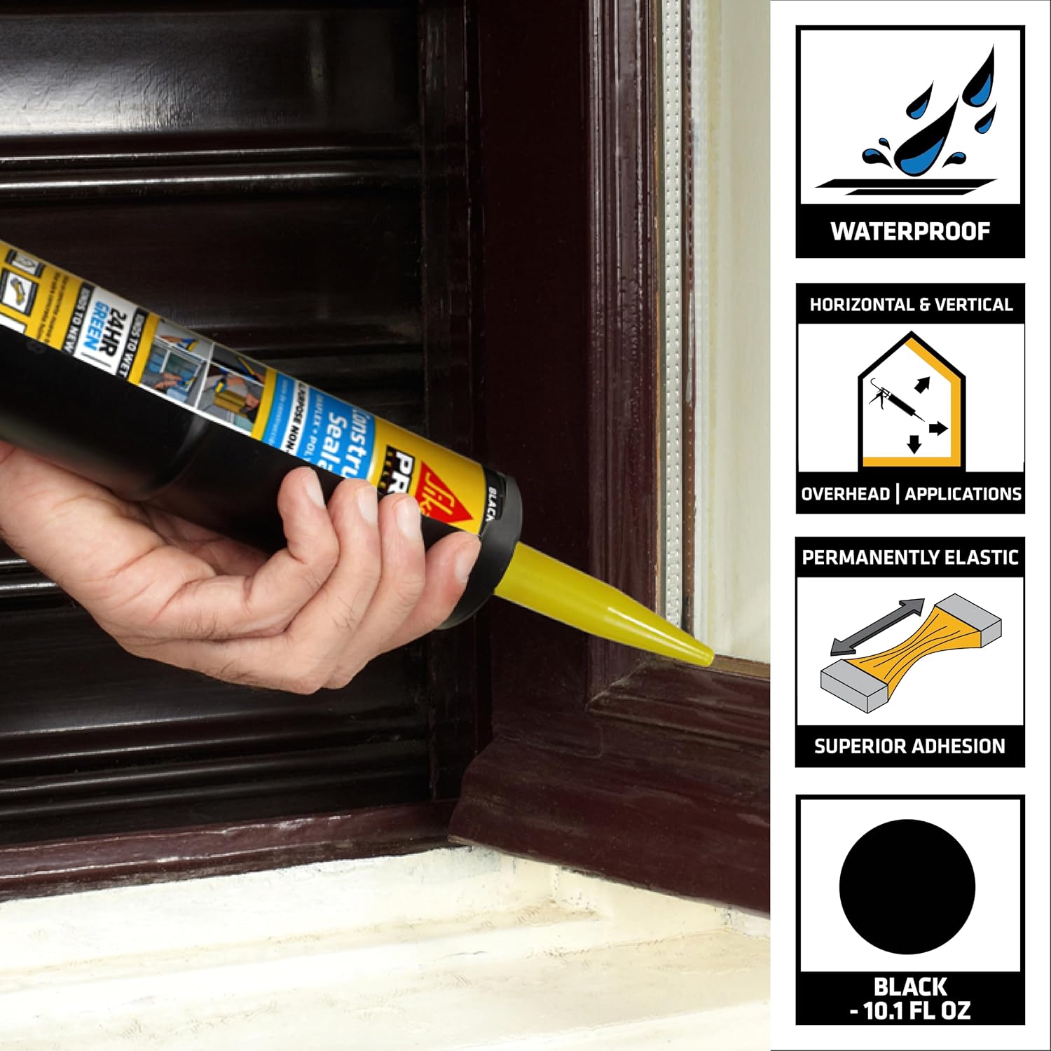 SIKA Sikaflex Construction Sealant - White, All-Purpose Polyurethane for Joints 1/2" or Smaller - 10.1 fl. oz - Weatherproof, High Elasticity, Paintable, Strong Adhesion