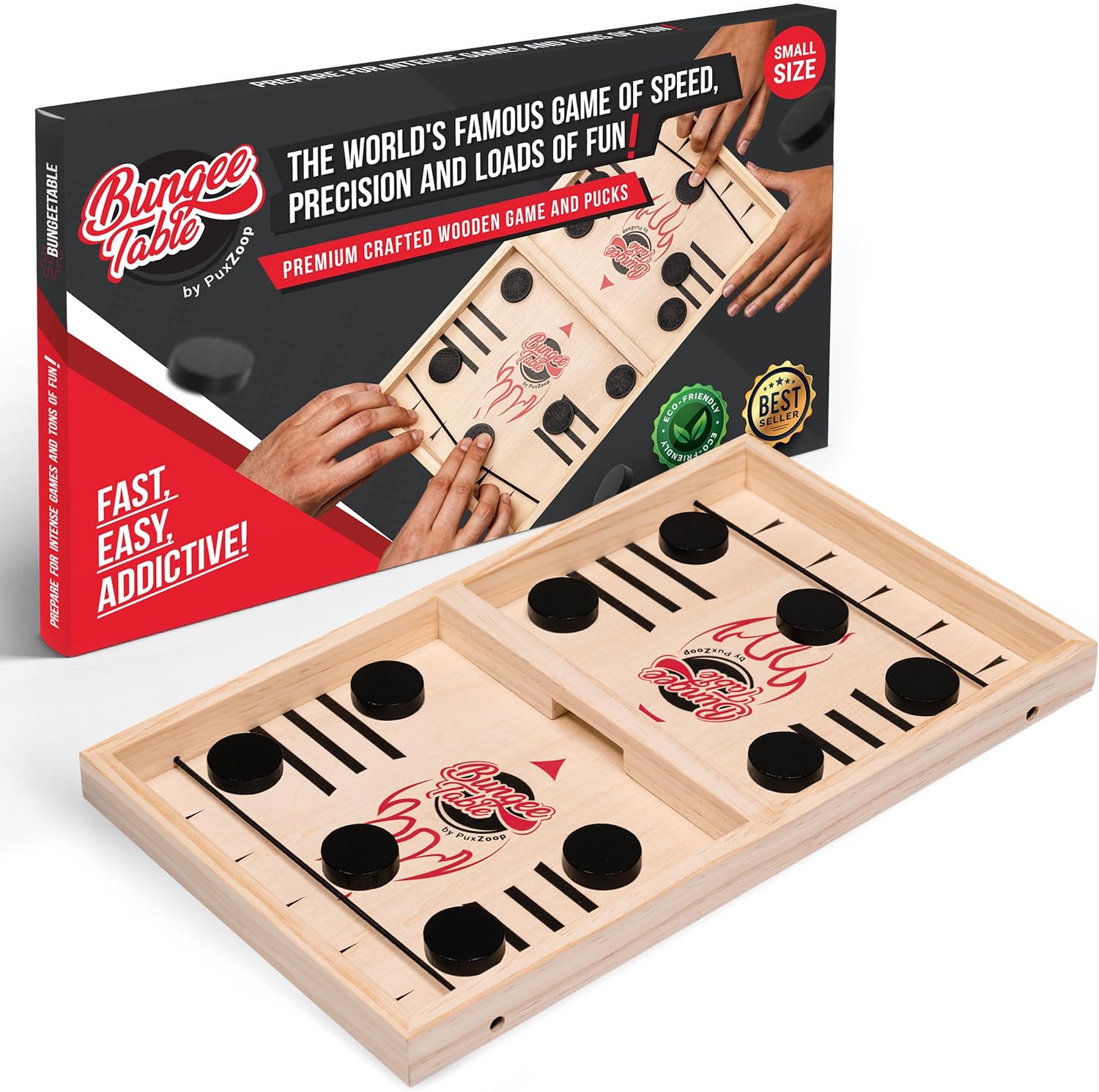 Fast Sling Puck Game - Test Your Speed and Accuracy with This Fast-Paced Wooden Air Hockey Board Game - Guaranteed Fun for Family Night or Friends