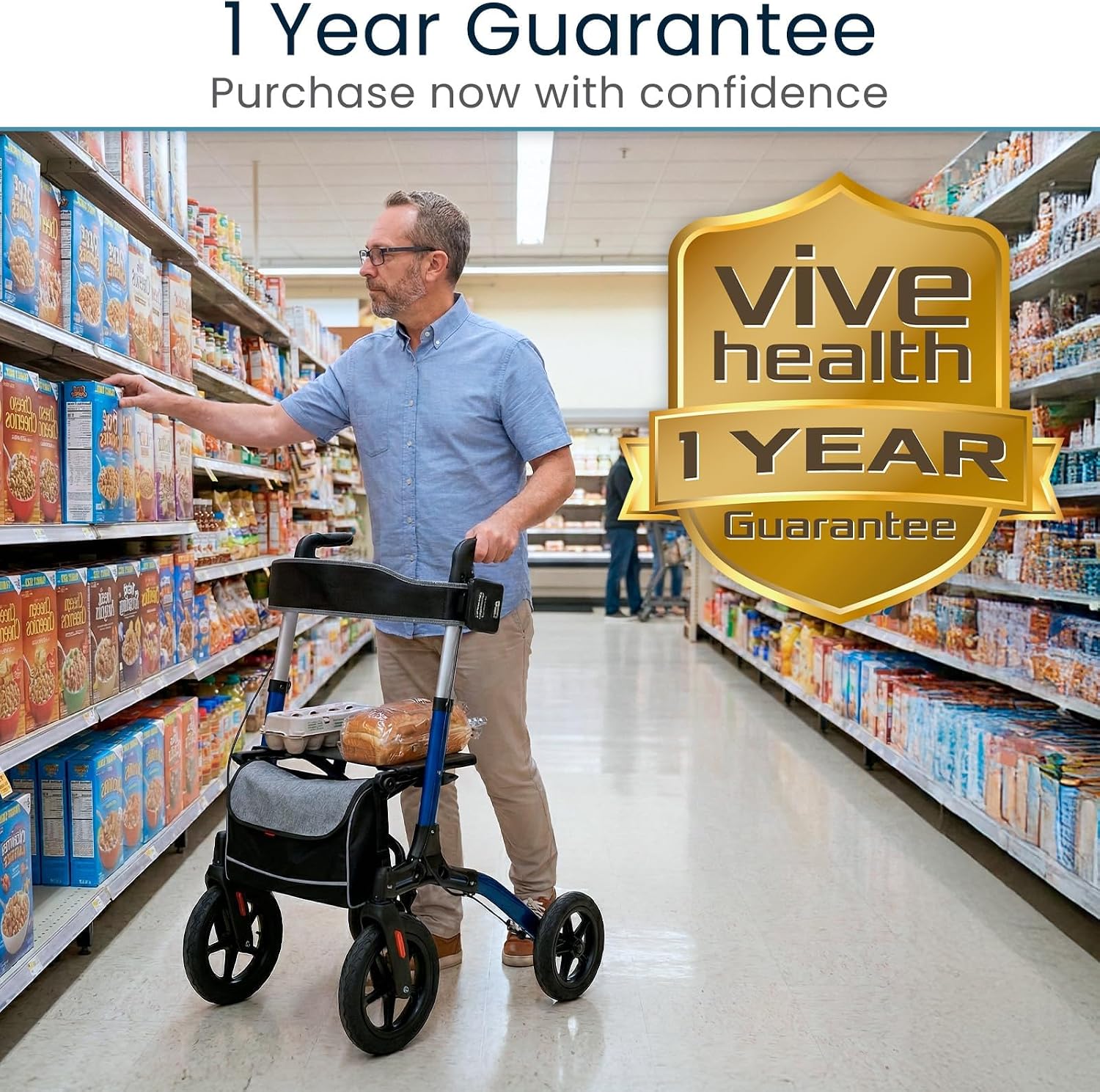 Vive All-Terrain Rollator Walker with 12” Pneumatic Wheels - Padded Seat | Backrest