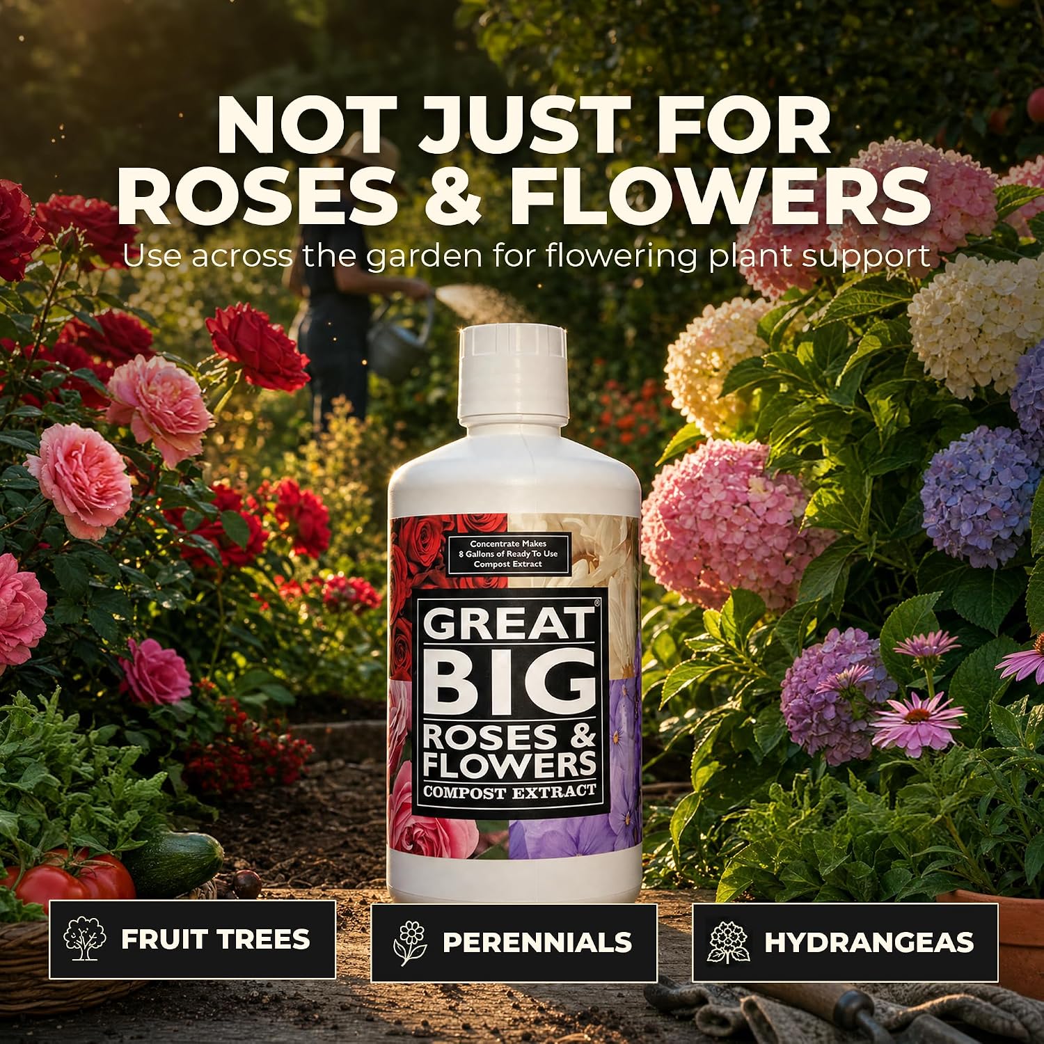 Great Big Roses Fertilizer Booster for Rose & Flower Gardens, 32 Ounce | Organic; For Roses, Flowers, Hydrangeas & Flowering Shrubs; Mix 4 oz per gal water; More Blossoms & Better Root Uptake