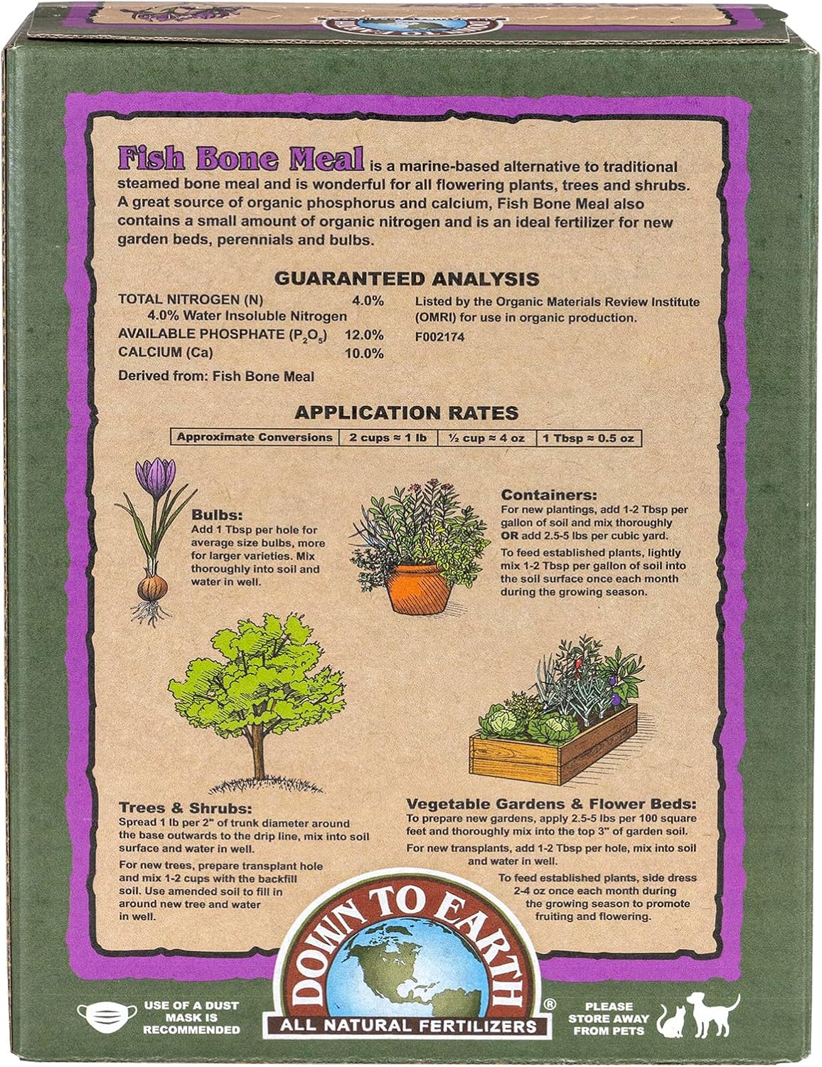Down To Earth All Natural Fertilizers Organic Fish Bone Meal - 4-12-0, 5 lb | High Phosphorus Plant Food for Buds, Bulbs, Blooms, Flower Beds