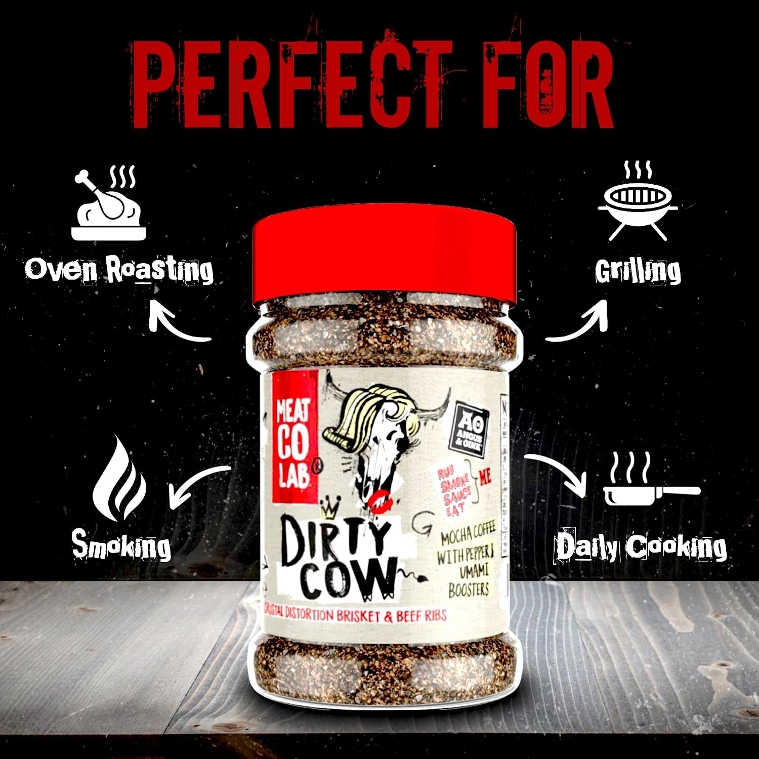 Angus & Oink | Dirty Cow Beef BBQ Rub | Bold Flavour for Brisket & Beef Ribs | Perfect for Low & Slow BBQ | Coffee-Infused Bark Maker | Gluten-Free | 220g