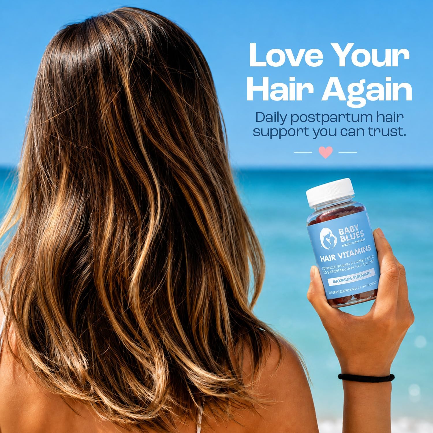 Baby Blues Postpartum Hair Loss Vitamins & Gummies for Women, Biotin & Collagen for Hair Growth Support, Thinning Hair Support