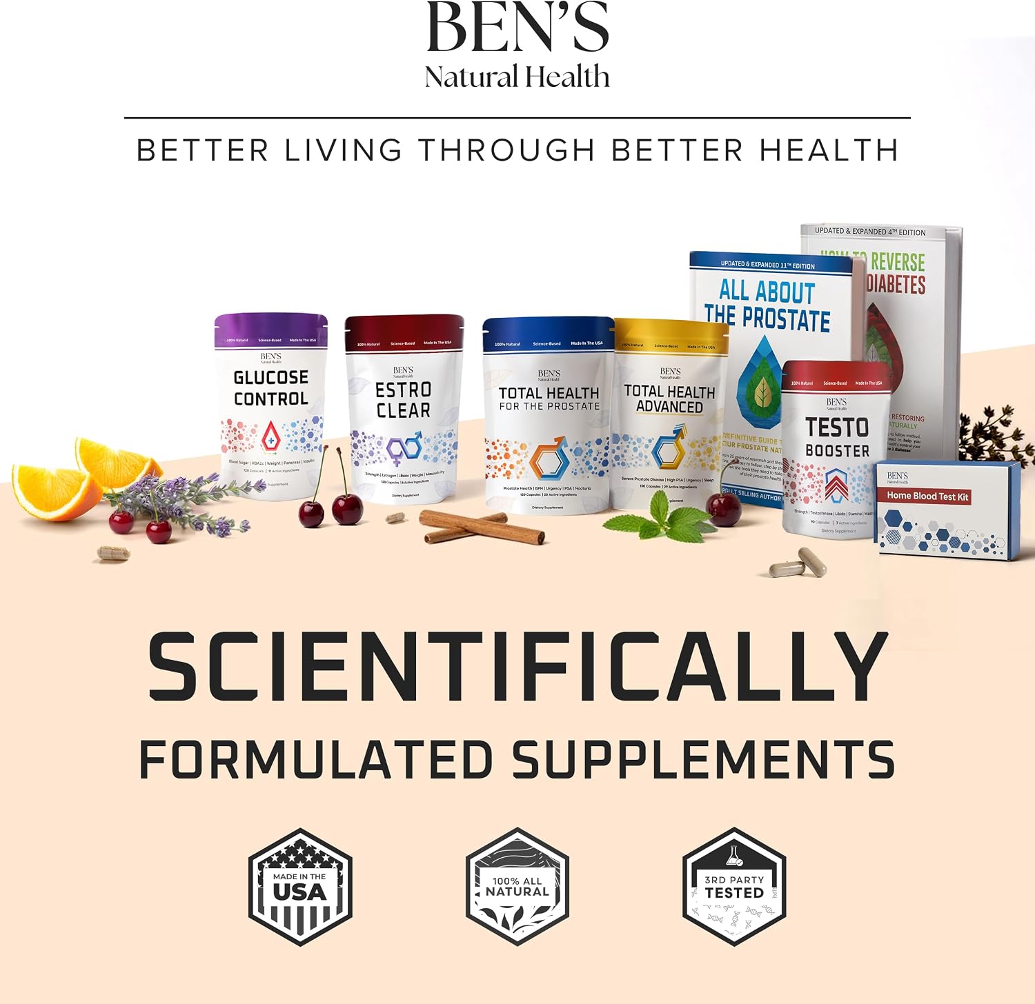 Ben's Natural Health Total Health for the Prostate Supplement with Beta Sitosterol Vitamins C, D, E, Zinc and Turmeric, 120 Vegicaps