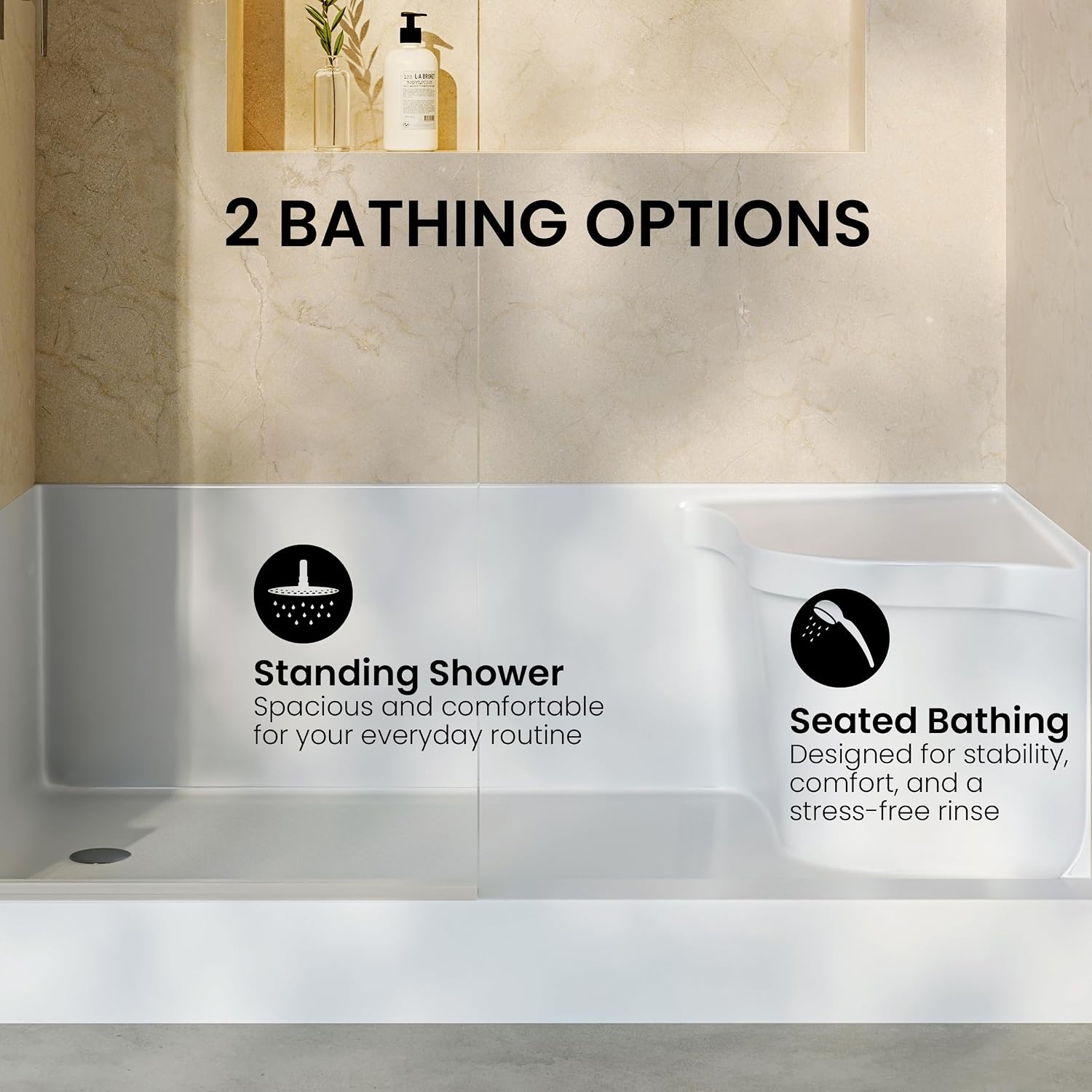 Aquatique 60 X 32 Single Threshold Shower Base With Left Hand Drain and Integral Right Hand Seat in White