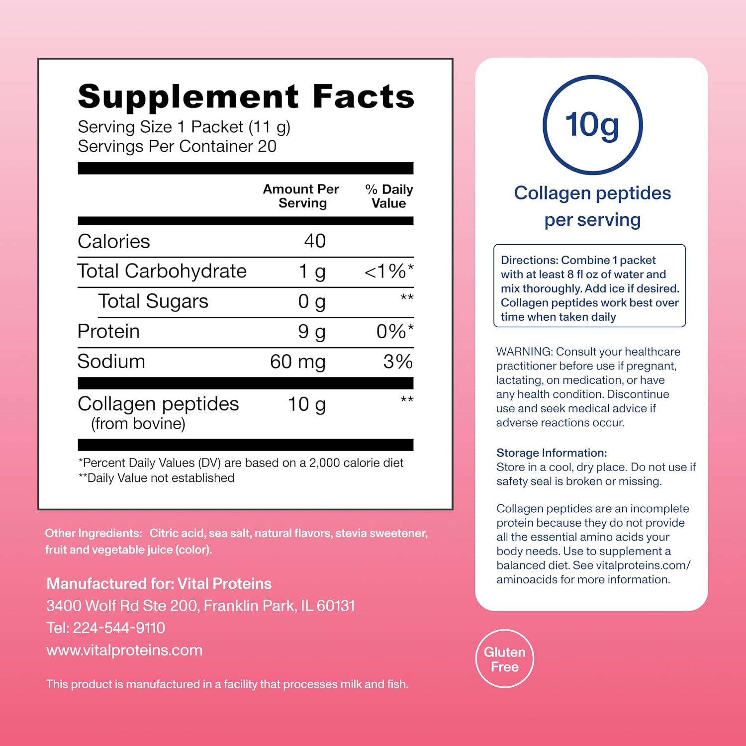 Vital Proteins Collagen Peptides Powder, Unflavored Stick Packs, 20 Count | 10g Hydrolyzed Collagen Peptide Per Packet, Supports Hair Skin & Nails, Travel-Friendly Stick Packs, 20 Servings