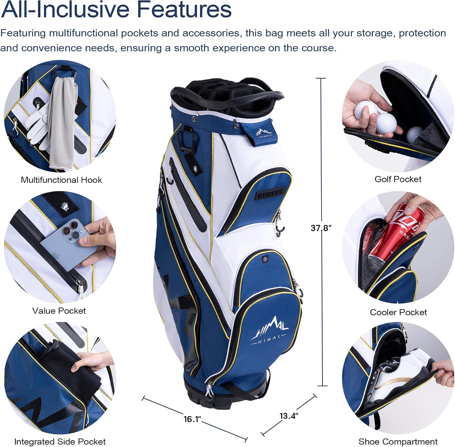 14-Way Golf Cart Bag with Organizer Divider | Full-Length Dividers, Rain Cover Included, Easy-Carry Handles, Club Organization, Cart Compatible