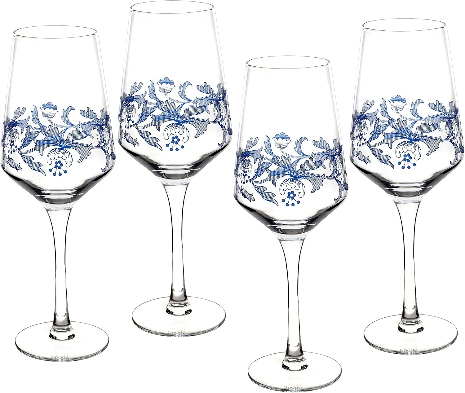 Spode Blue Italian Highball Glasses, 15 Oz - Blue & White, Set of 4 | Blue Italian Collection, Tall Tumbler for Serving Mojitos, Cocktails, Spritzers & Fruit-Infused Beverages, Glass Construction
