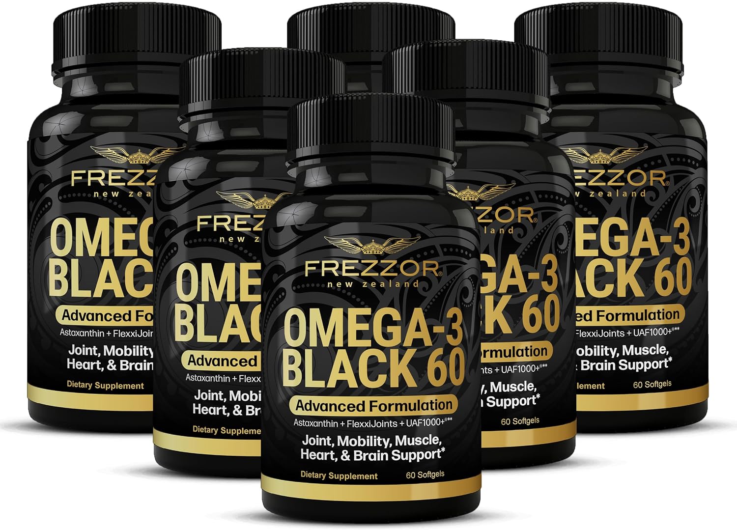 FREZZOR Omega 3 Black for Joint Care & Comfort - New Zealand Green Lipped Mussel Oil Capsules, 53x Higher Potency with UAF1000+ Super Antioxidant