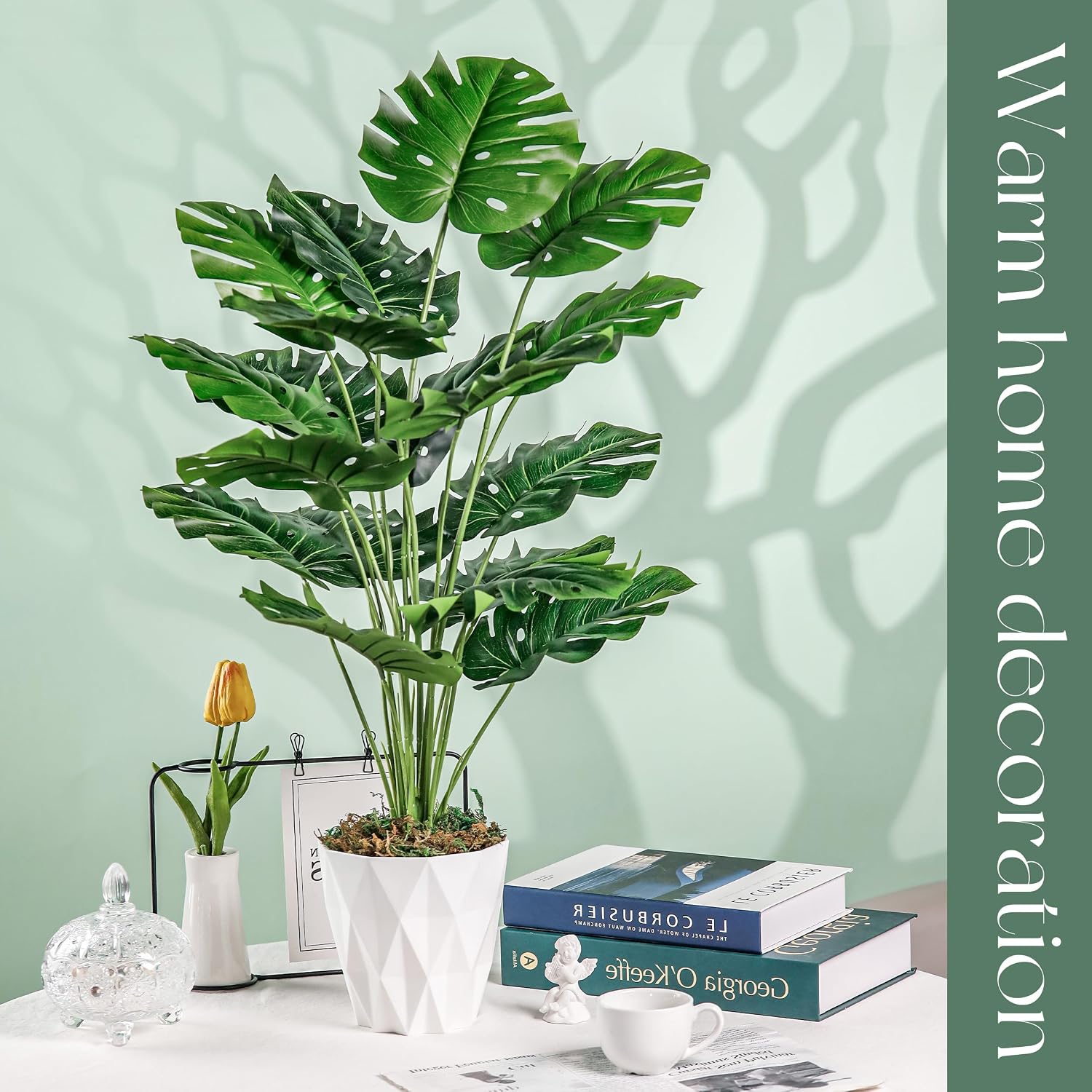 Toopify 19" Artificial Monstera Plant, Fake Plants for Indoor Outdoor Decor