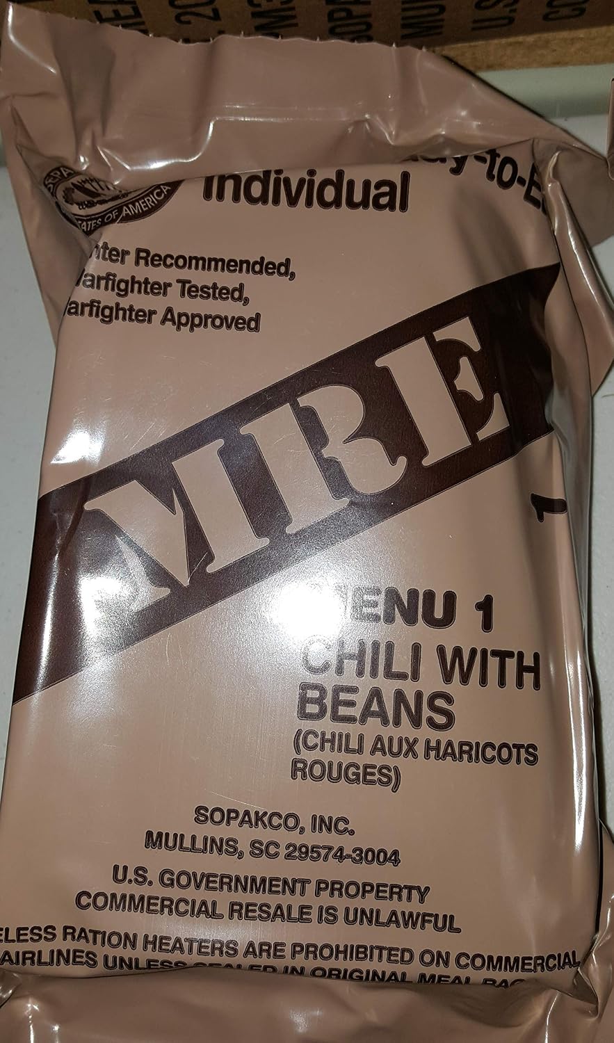 2021 Genuine Military MRE Meals Ready to Eat with Inspection Date 2021 or Newer (Chili With Beans)