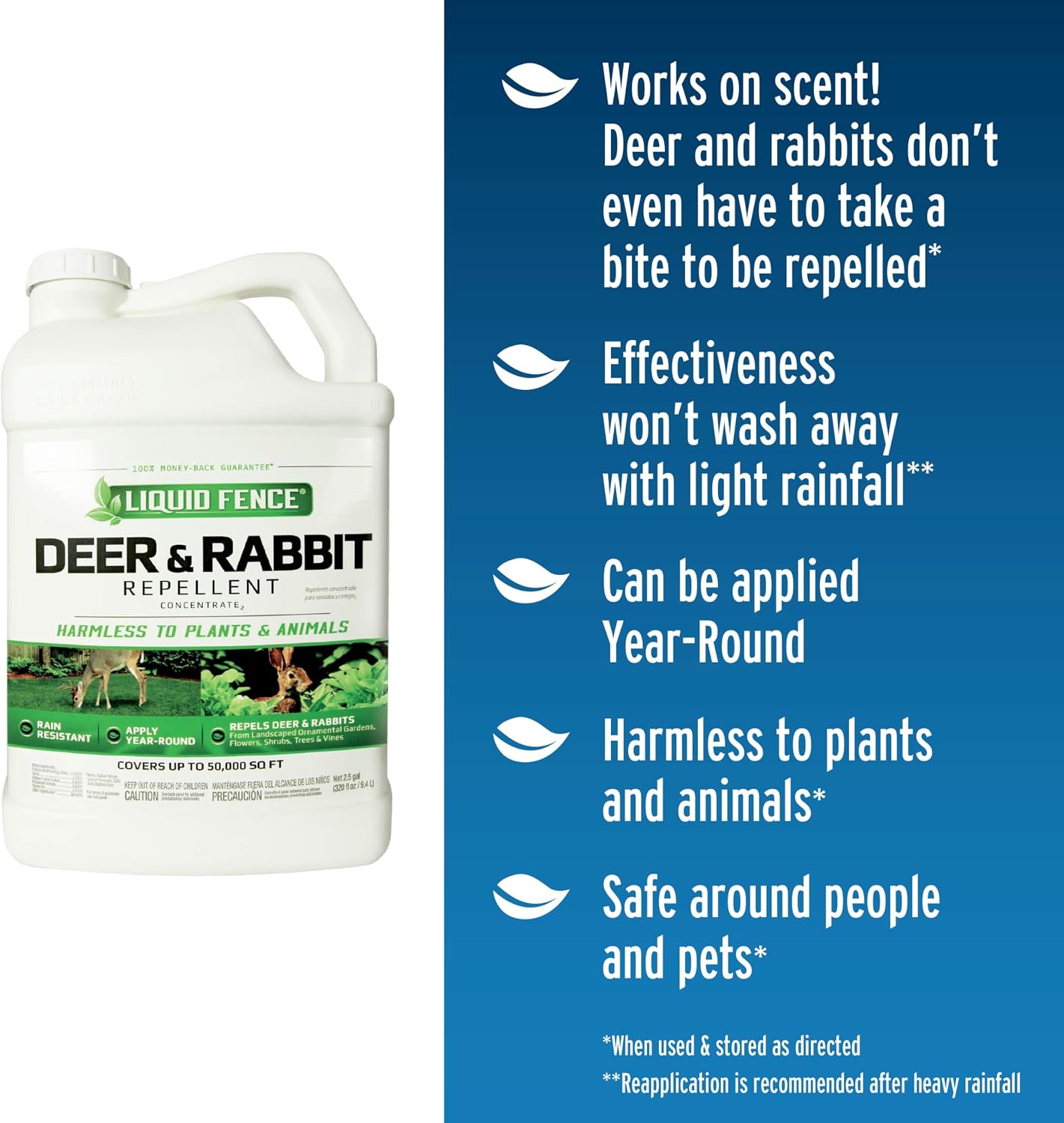 Liquid Fence Deer And Rabbit Repellent Concentrate 32 Ounces, Apply Year-Round | Use to Treat on Gardens, Flowers, Shrubs, Trees & Vines, Covers up to 5,000 Sq. Ft., Harmless to Plants & Animals