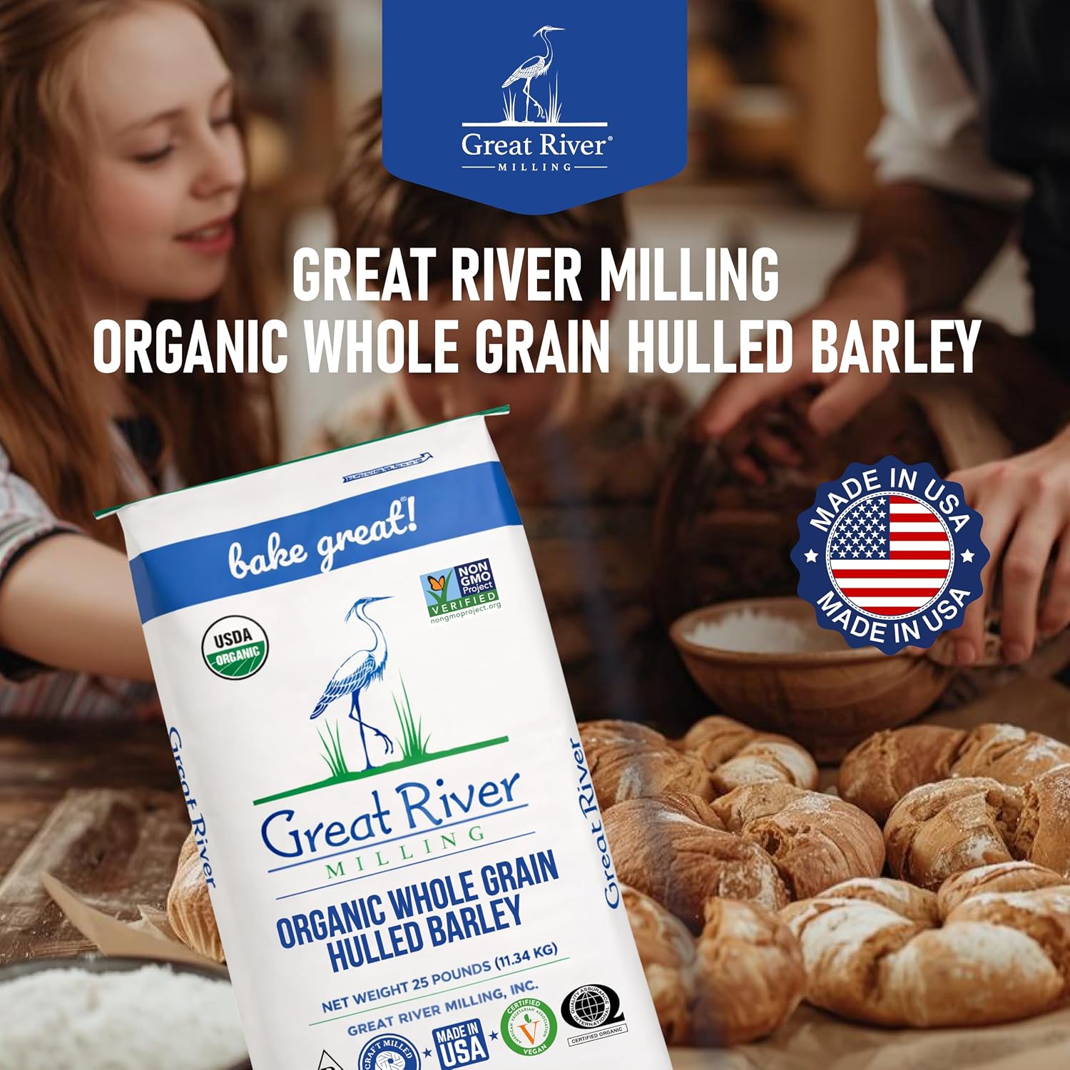 Great River Milling Organic Hulled Barley, Whole Grain, 25 lb | Organic Hulled Barley for soups, stews, pilaf, porridge, salads, grain bowls and home milling; chewy whole-grain texture and
