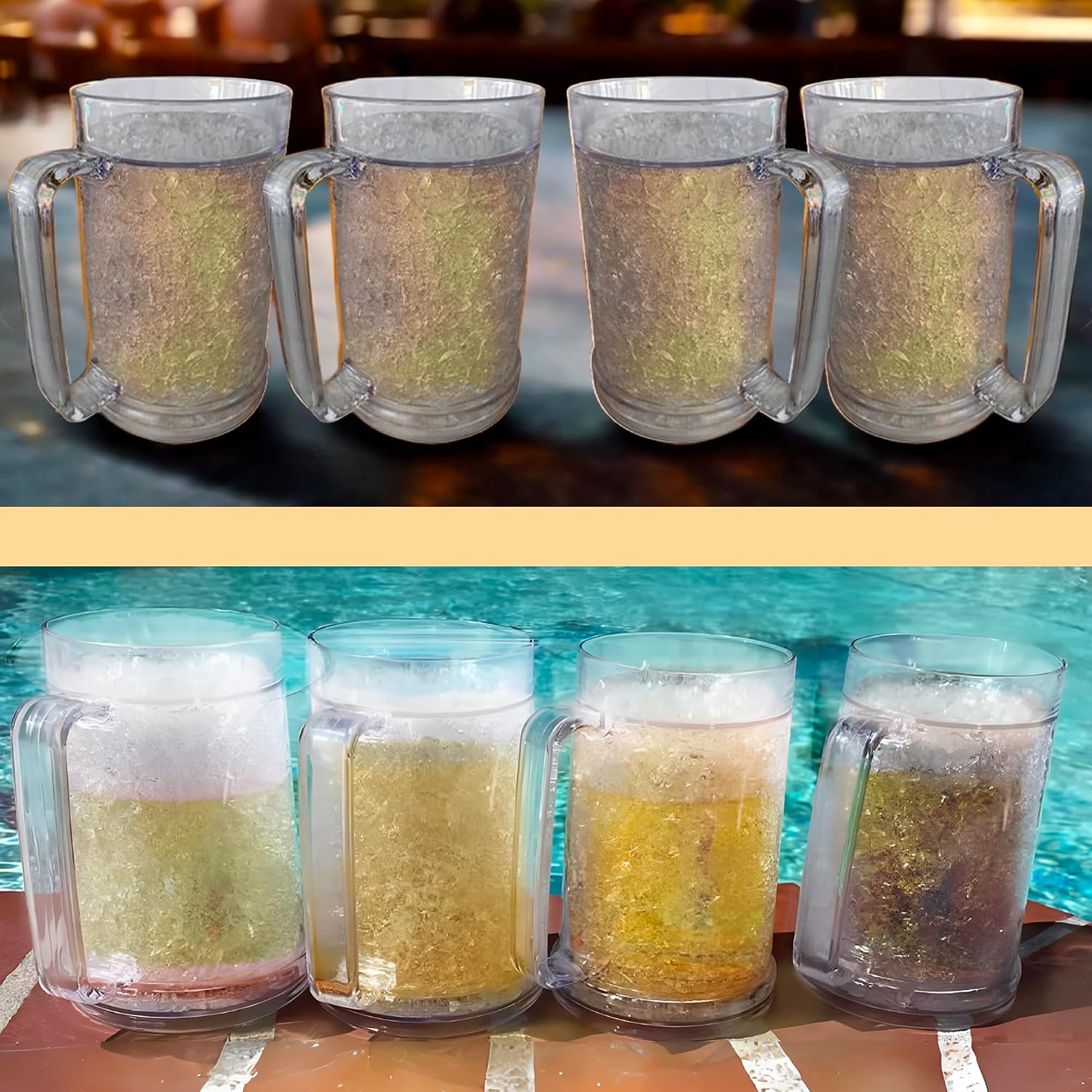 Lily's Home Freezer Beer Mugs - Set of 4 Freezable Gel-Filled 16 oz BPA-Free Acrylic Frozen Mugs for Outdoor Entertaining and Gifting