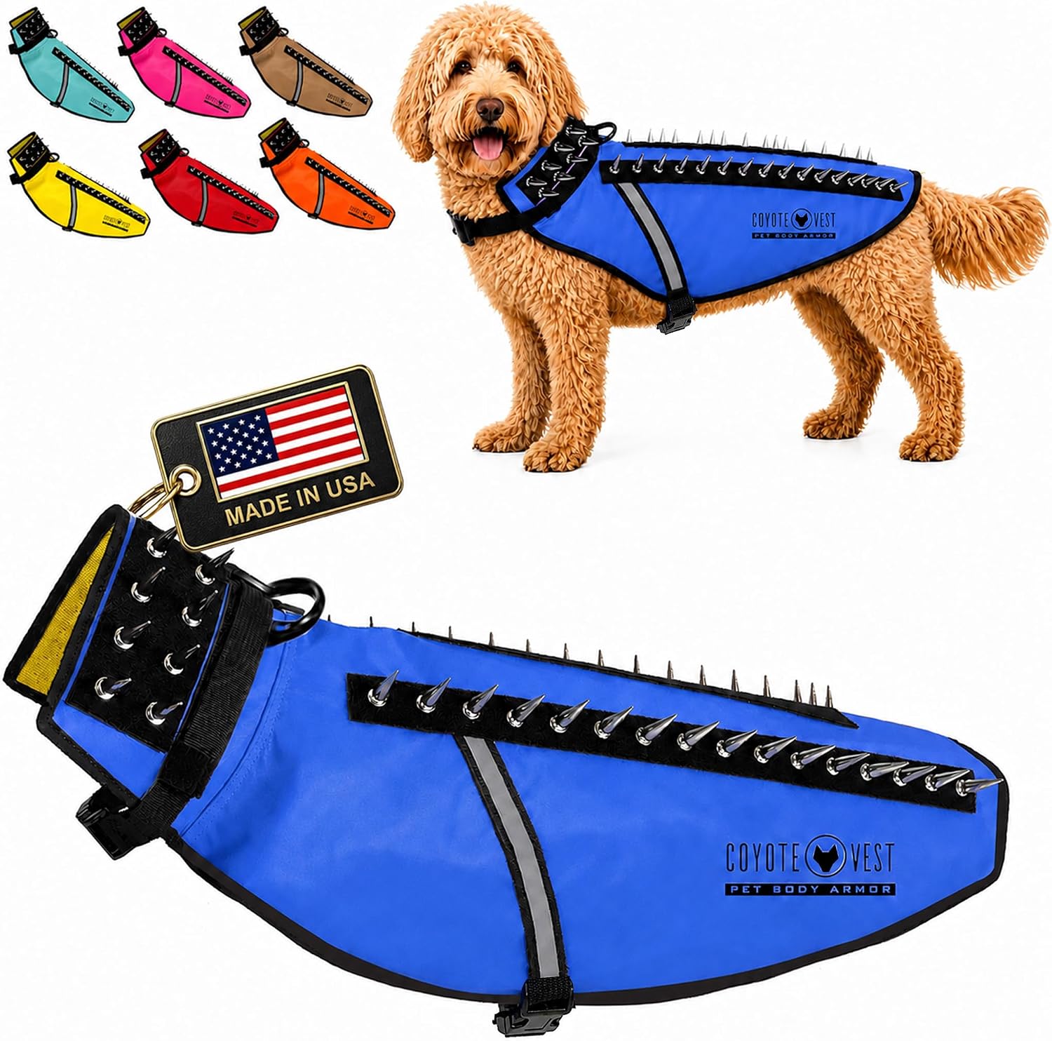 CoyoteVest Stab-Resistant Dog Harness, Made in USA, X-Small, Neon Pink | Stab-resistant Vest Helps Protect Small Dogs From Coyotes, Aggressive Dogs and Birds of Prey, with Removable Spikes