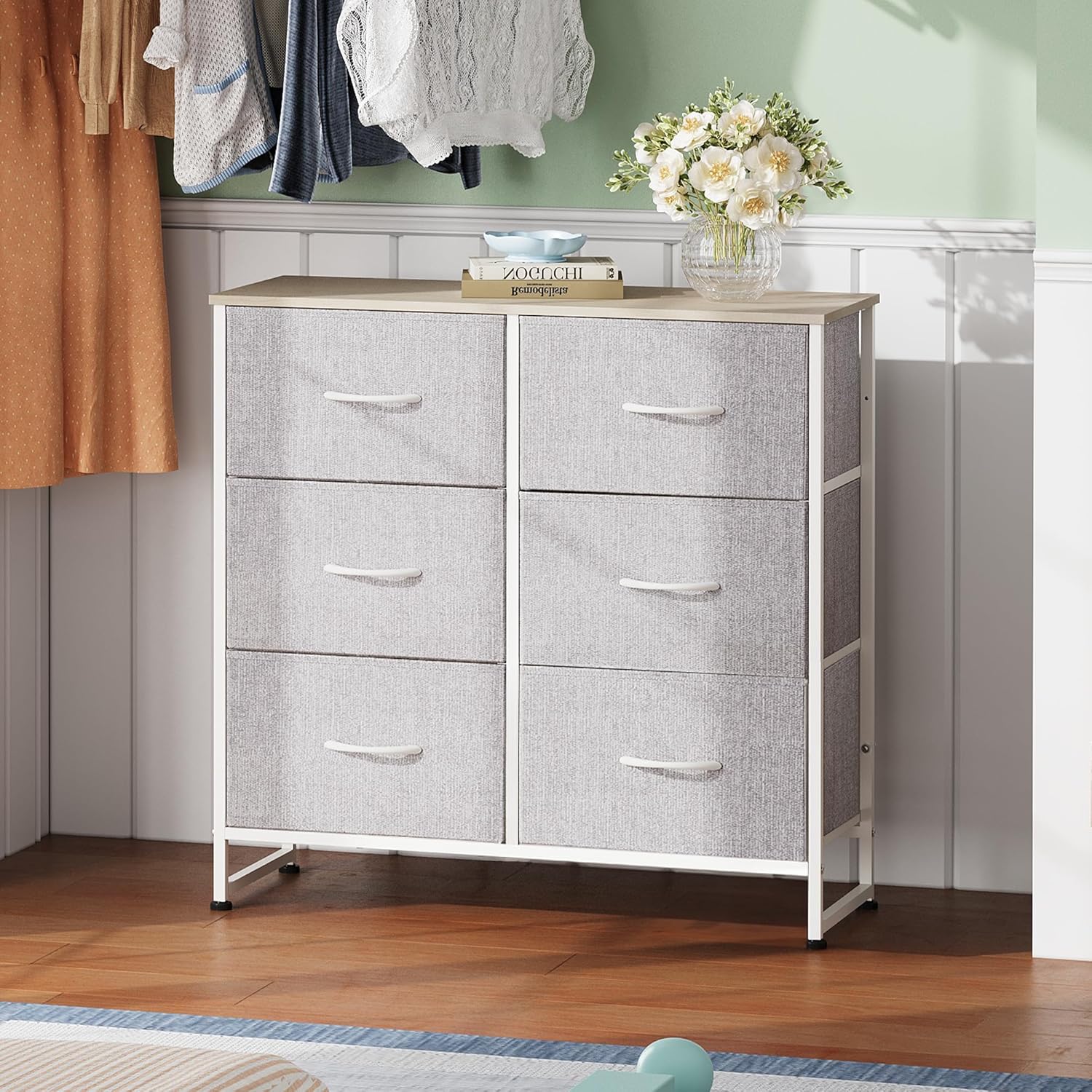 WLIVE Dresser for Bedroom with 6 Drawers, Light Grey