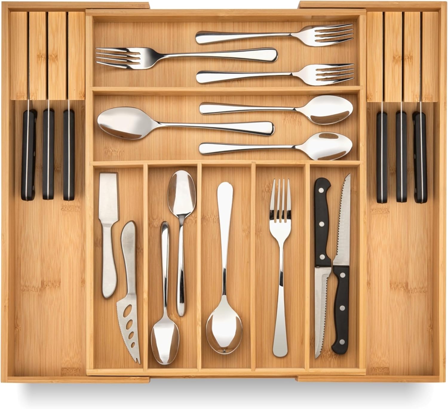Purawood Kitchen Drawer Organizer - Expandable Utensil Drawer Organizer for Kitchen, Cutlery Tray & Silverware Organizer