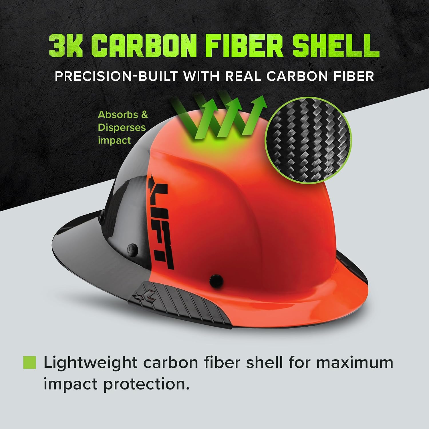 LIFT SAFETY Dax Carbon Fiber Full Brim Hard Hat | Safety/Construction Helmet w/ 6 Point Suspension for Comfort & Impact Protection