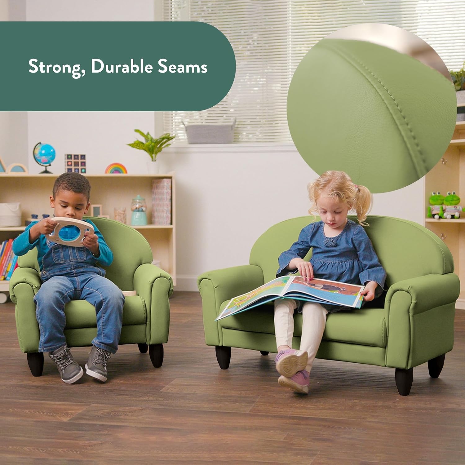 Children's Factory Upholstered Toddler Couch, Sofa, Deep Water
