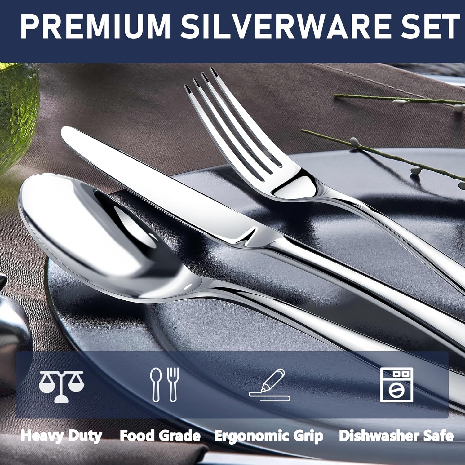 Silverware Set for 8, 40 Piece Stainless Steel Flatware Utensil Cutlery Set