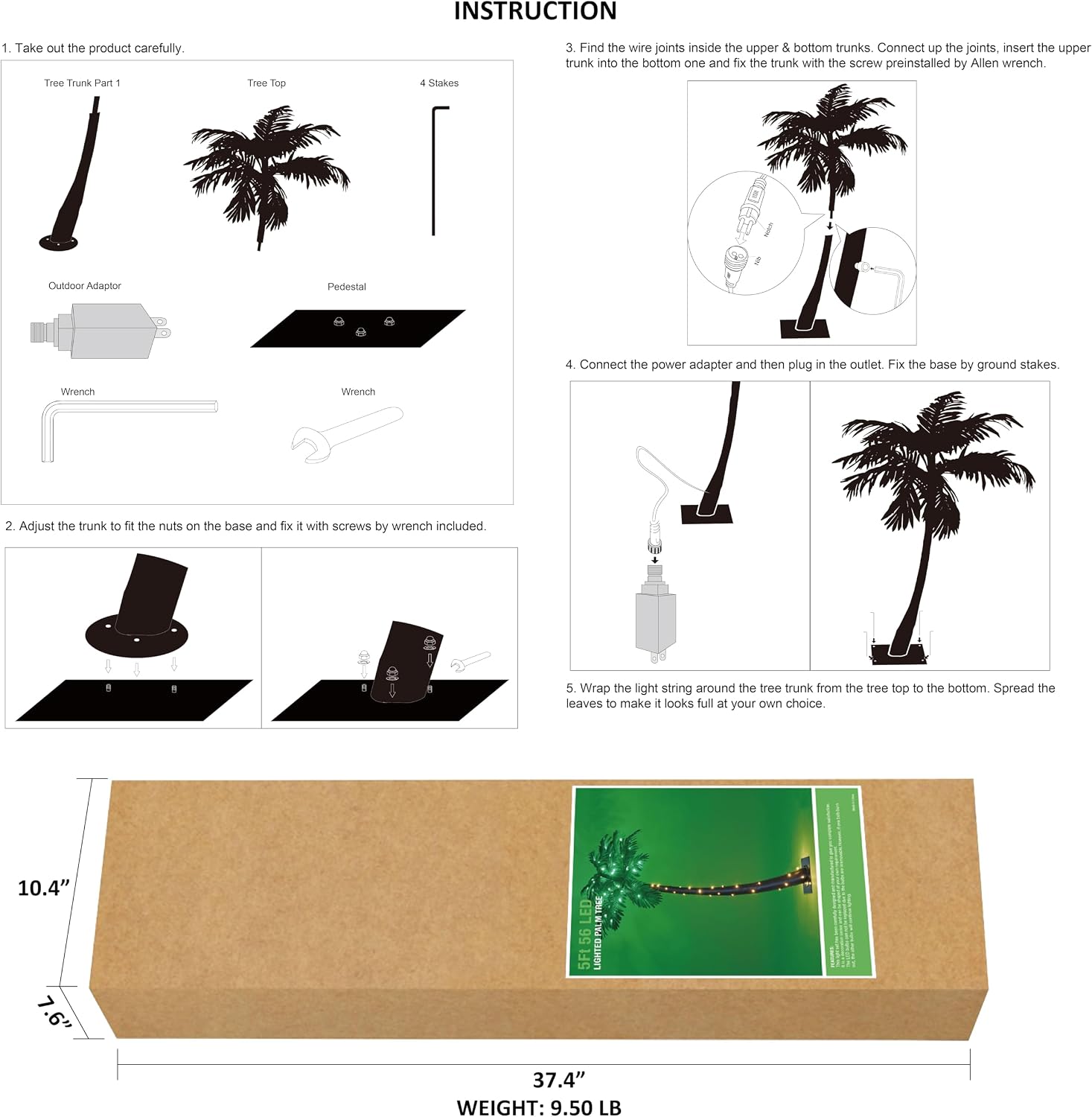 Lightshare 7 Feet Palm Tree 152LED Lights Artificial Fake Tree Decoration for Tiki Bar Outside Patio Porch Pool Christmas Nativity