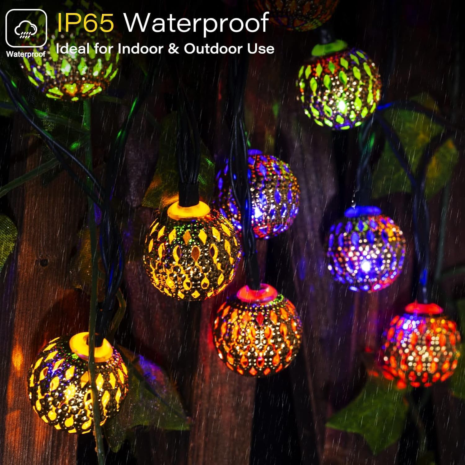Brightown Solar String Lights Outdoor 60 Led 35.6 Feet Crystal Globe Lights with 8 Lighting Modes