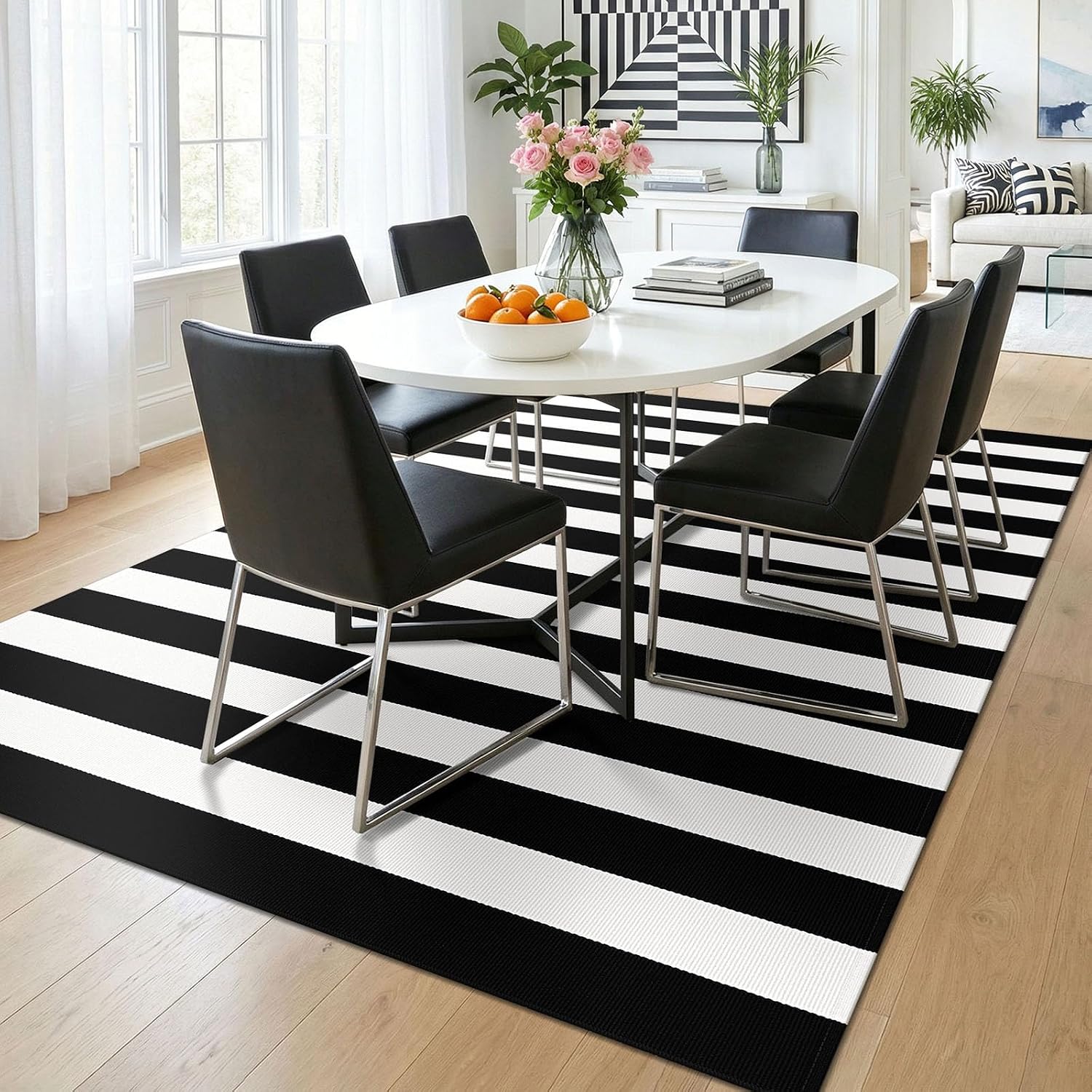 KOZYFLY Black and White Area Rug 3x5 Ft Washable