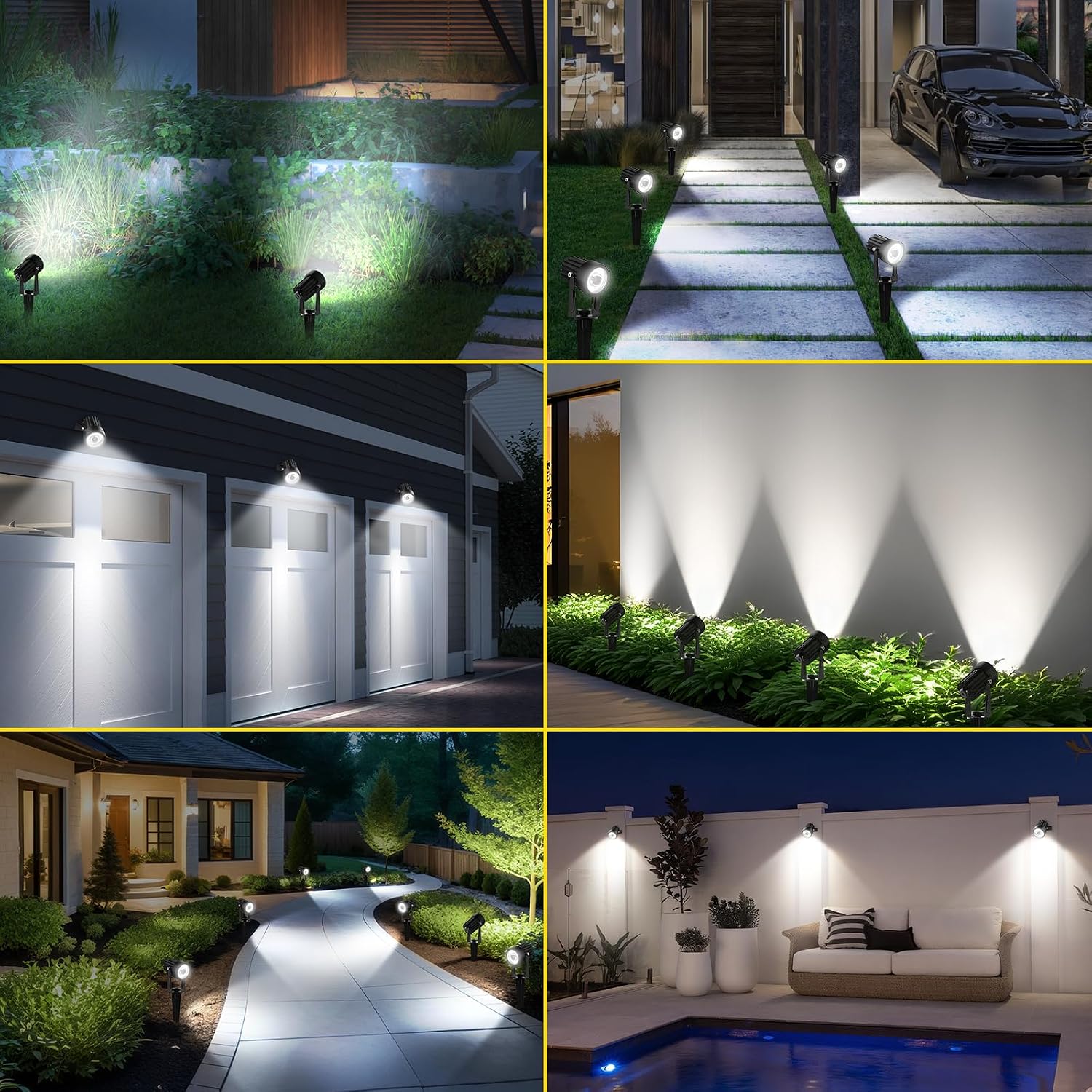 T-SUN Solar Spot Lights Outdoor, Dual Head Solar Spotlights, Cool White | IP65 Waterproof, 2 Brightness Modes, Dusk to Dawn Solar Uplights for Garden, Yard, Pathway, Patio, Lawn