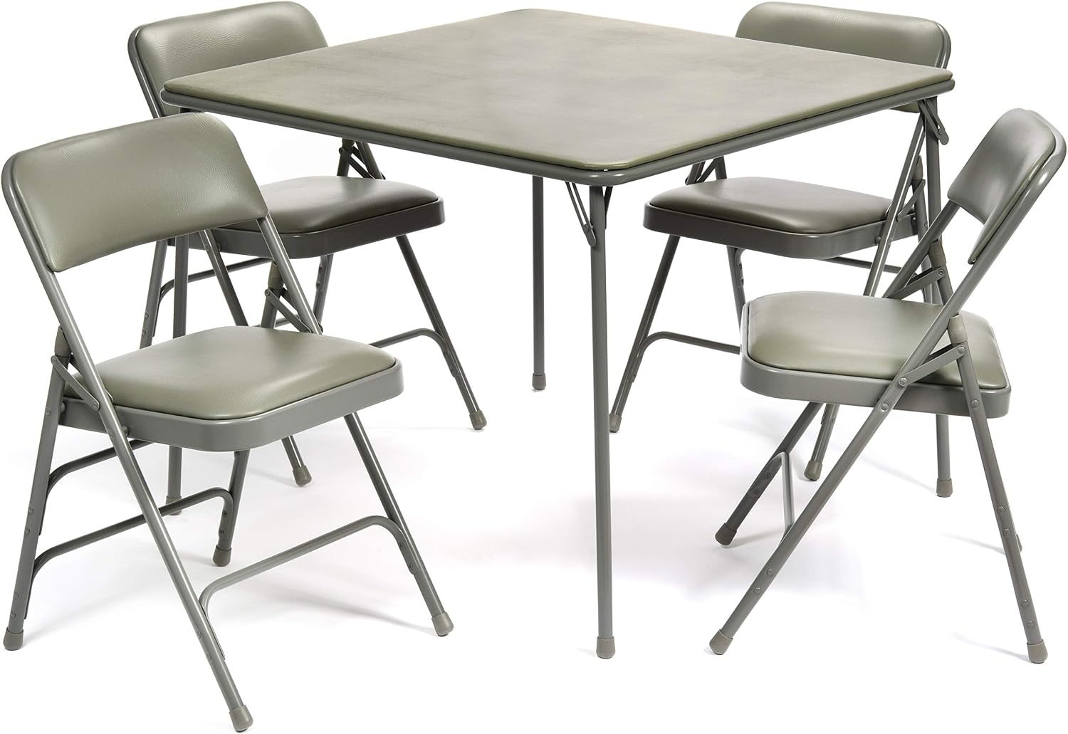 Vinyl Folding Card Table and Chair Set (5pc) - Comfortable Padded Upholstery for Easy Cleaning - Fold Away Design, Quick Storage and Portability, Premium Quality (Grey)