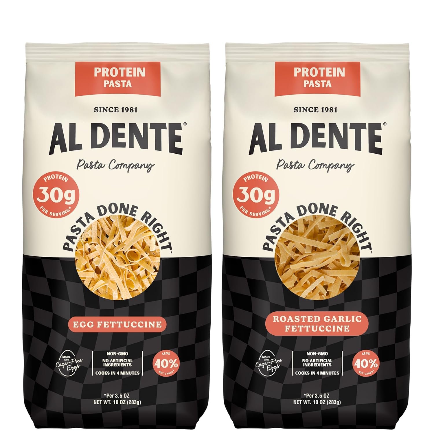 Al Dente Protein Egg Fettuccine 2-pack: 30g Protein from Eggs, Lower Carb | High Protein Fettuccine, No Beans/Legumes, Formerly Carba-Nada. Premium Pasta w/ Cage-Free Eggs, European Semolina Wheat