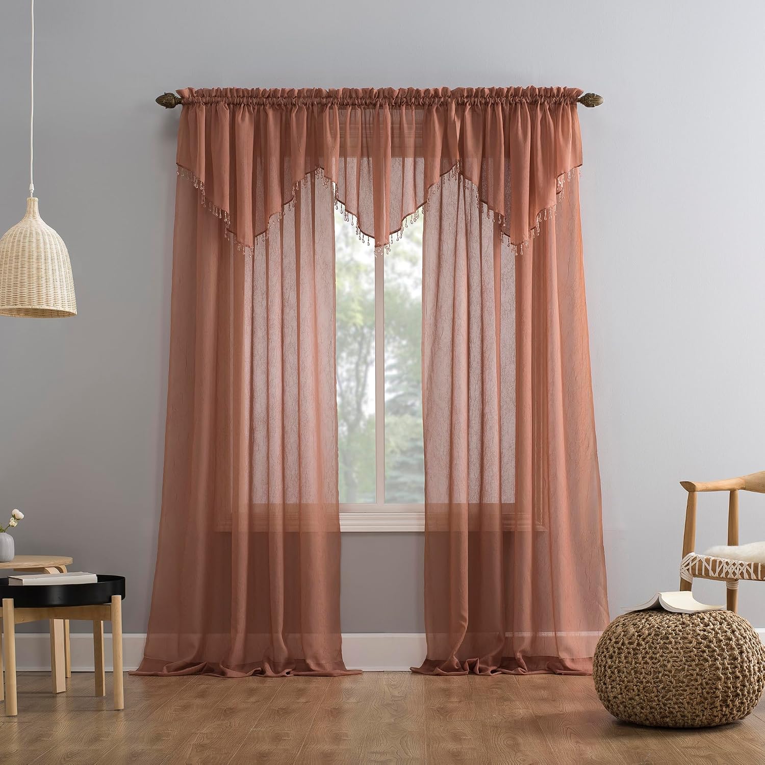 No. 918 Erica Crushed Sheer Voile Rod Pocket Curtain Panel, 51" x 108", Eggshell Off-White