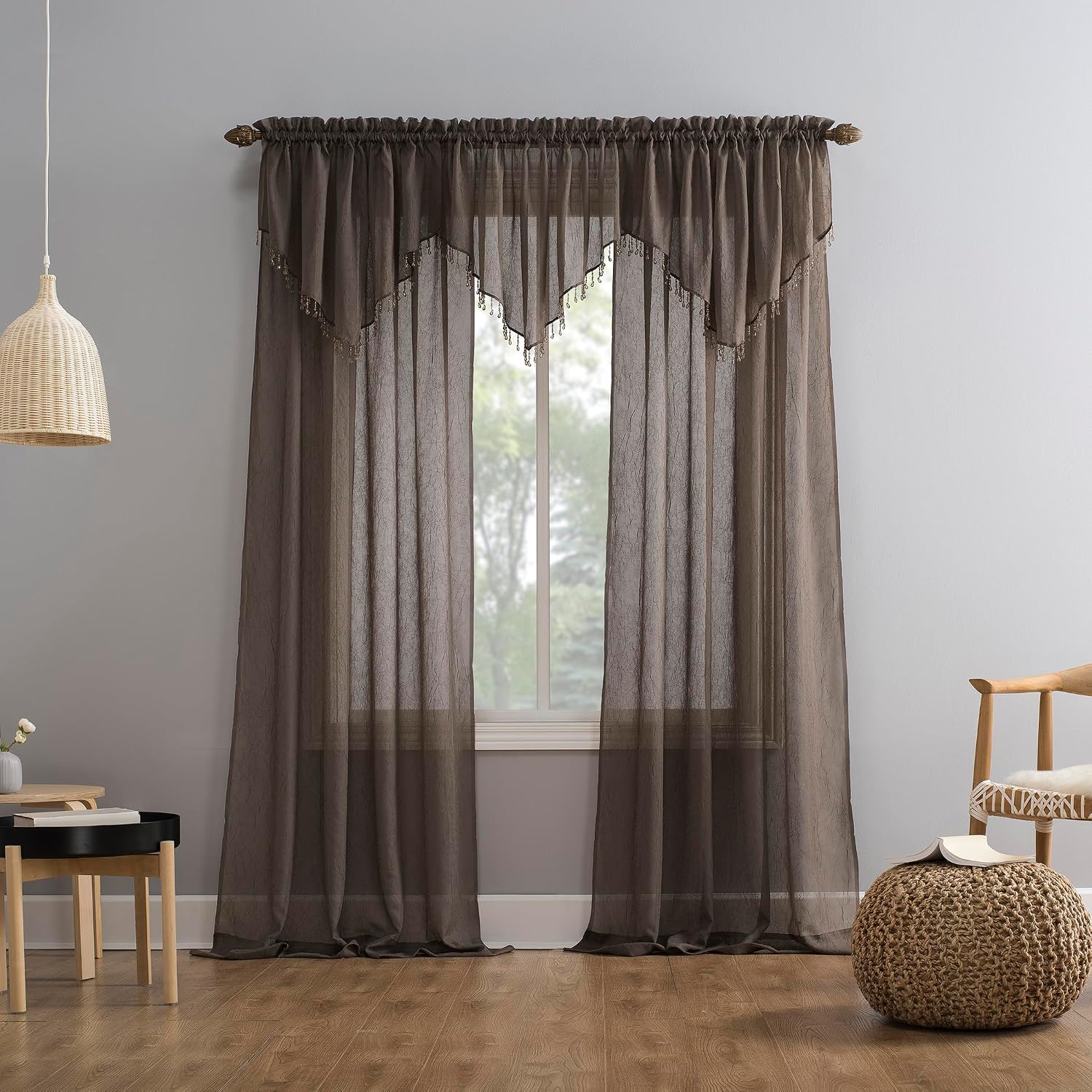 No. 918 Erica Crushed Sheer Voile Rod Pocket Curtain Panel, 51" x 108", Eggshell Off-White