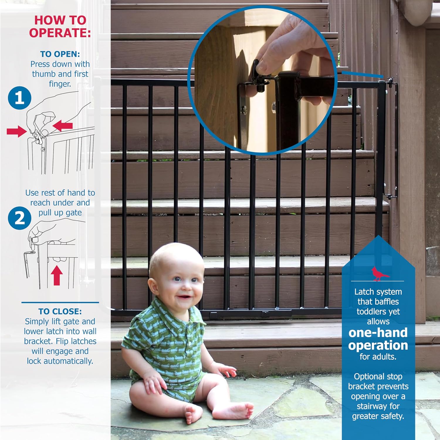 Cardinal Gates SS30OD Stairway Special Outdoor Baby & Pet Gate, Brown | SS30OD Stairway Special fits 27-42.5 in; weather-resistant outdoor baby/pet gate for stairs, decks, patios and porches.