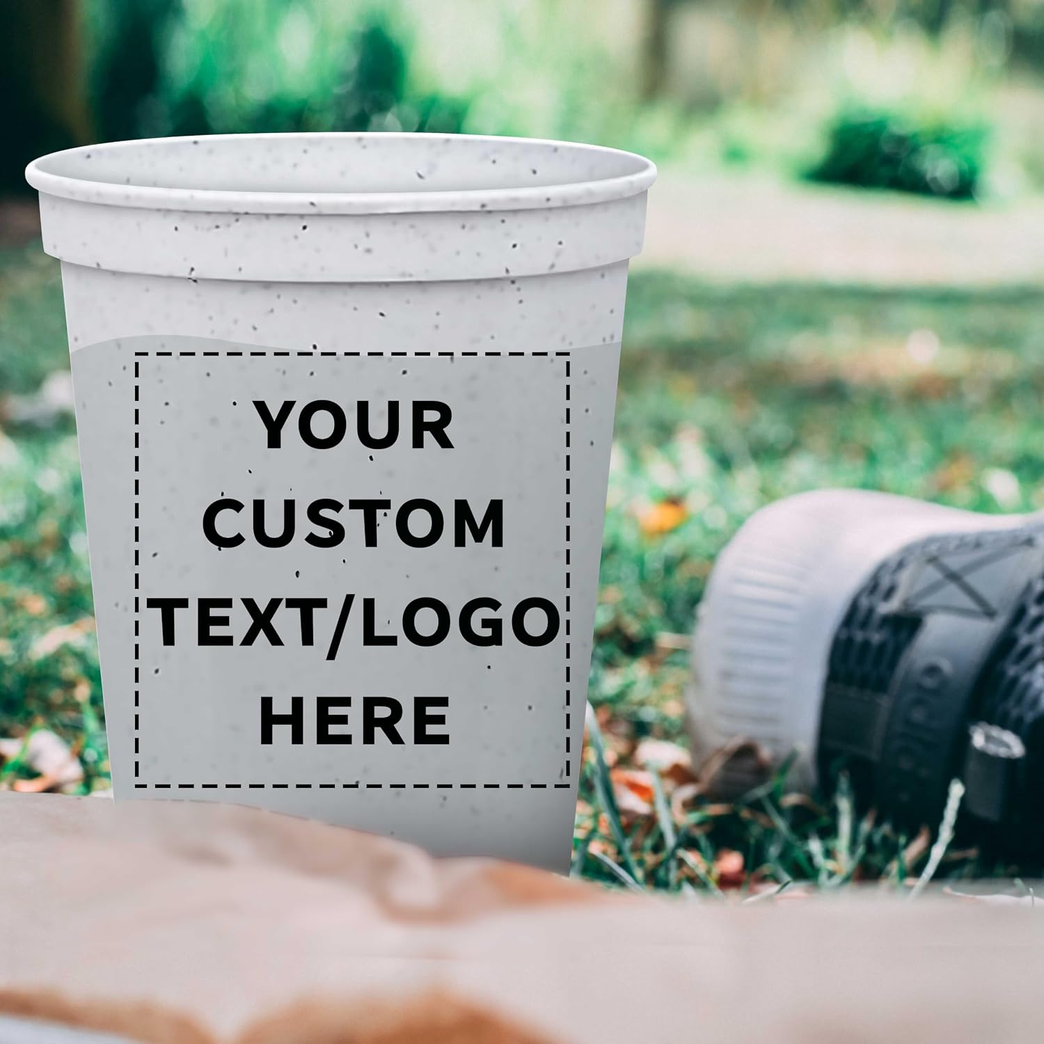DISCOUNT PROMOS Custom Plastic Stadium Cups 16 oz. Set of 10/50/100, Personalized Bulk Pack - Perfect for Birthdays, Weddings, Picnic, Beach