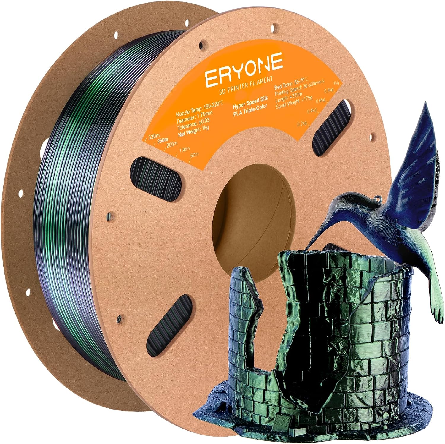 ERYONE Silk Filament PLA+ 1.75mm Upgraded Shiny 3D Printer Filament, Gloss Finish, Fit Most FDM Printer Stable Printing,1kg (2.2LBS)/Spool, Silver