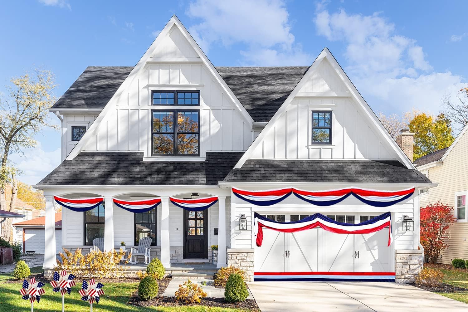 2-Pack Large Patriotic USA Flag Bunting Decorations 4th of July Memorial Day Large Red, White & Blue - 18" x 20 Feet. (2-Pack)